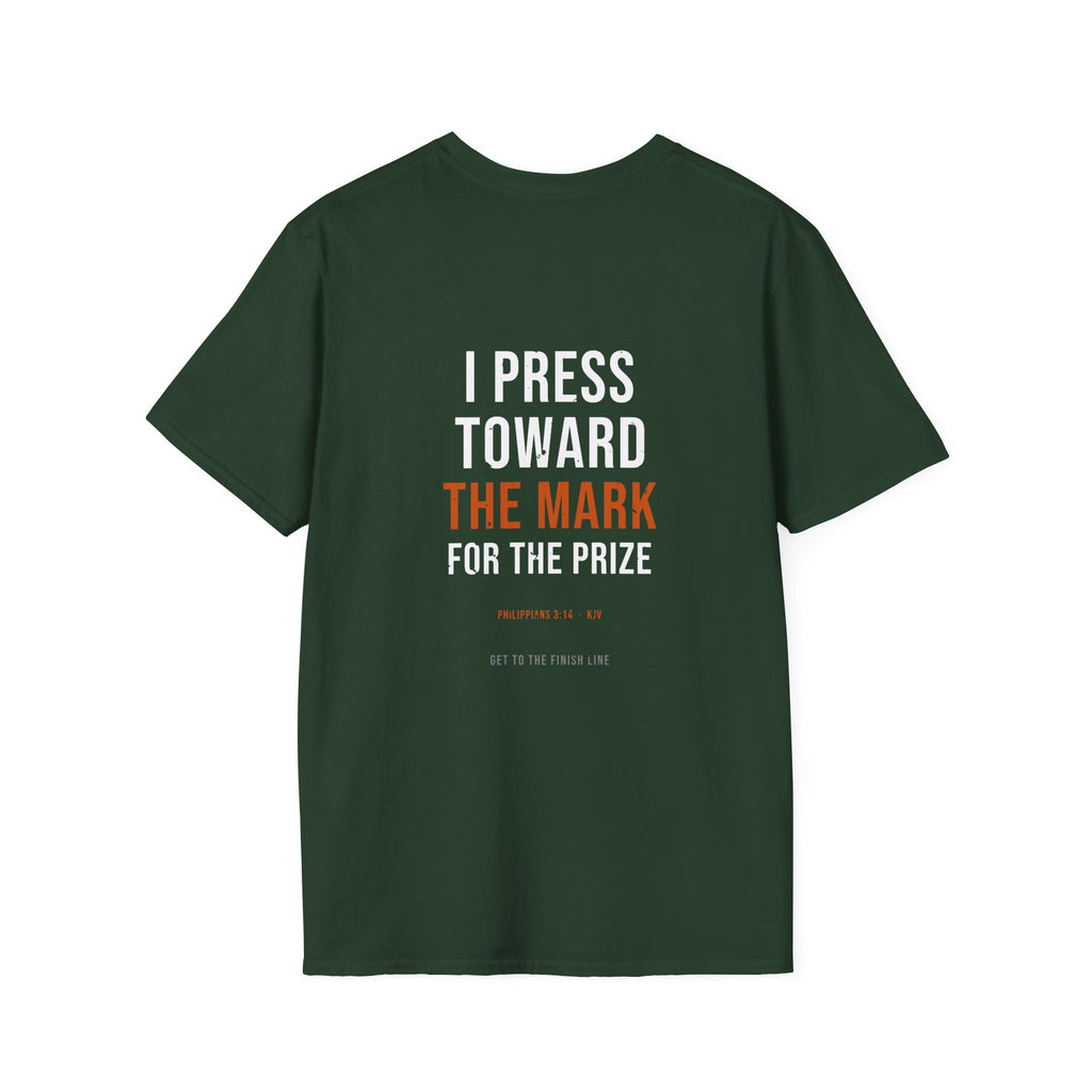 I Press Toward The Mark Tee — Philippians 3:14 KJV — KJV Bible verse graphic tee by Get To The Finish Line (view 19)