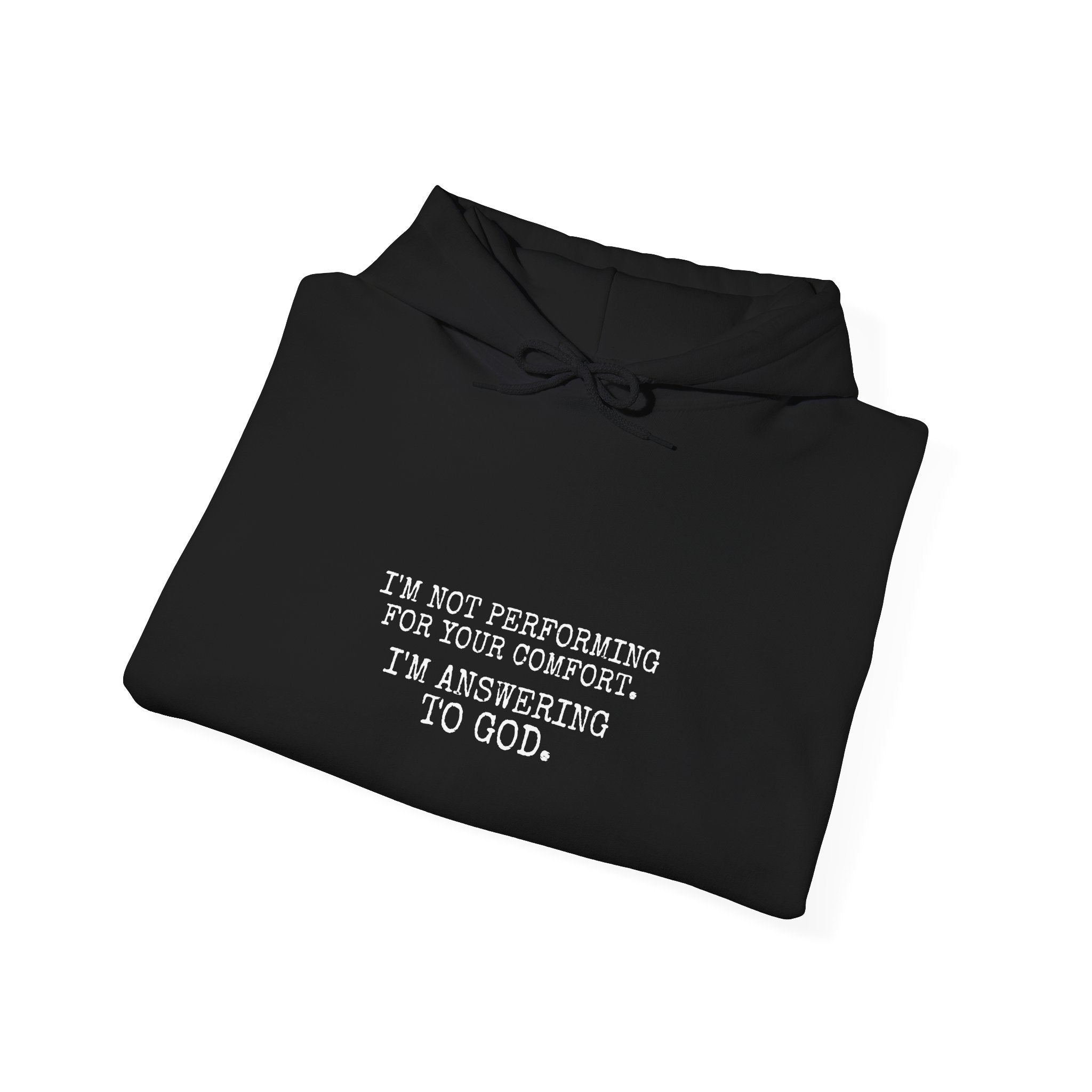 Answering To God Hoodie — White — bold christian statement graphic hoodie by Get To The Finish Line (view 7)
