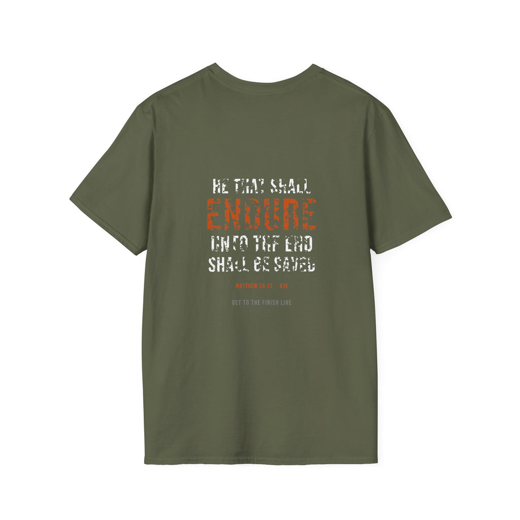 Endure Unto The End Tee — Matthew 24:13 KJV — KJV Bible verse graphic tee by Get To The Finish Line (view 16)