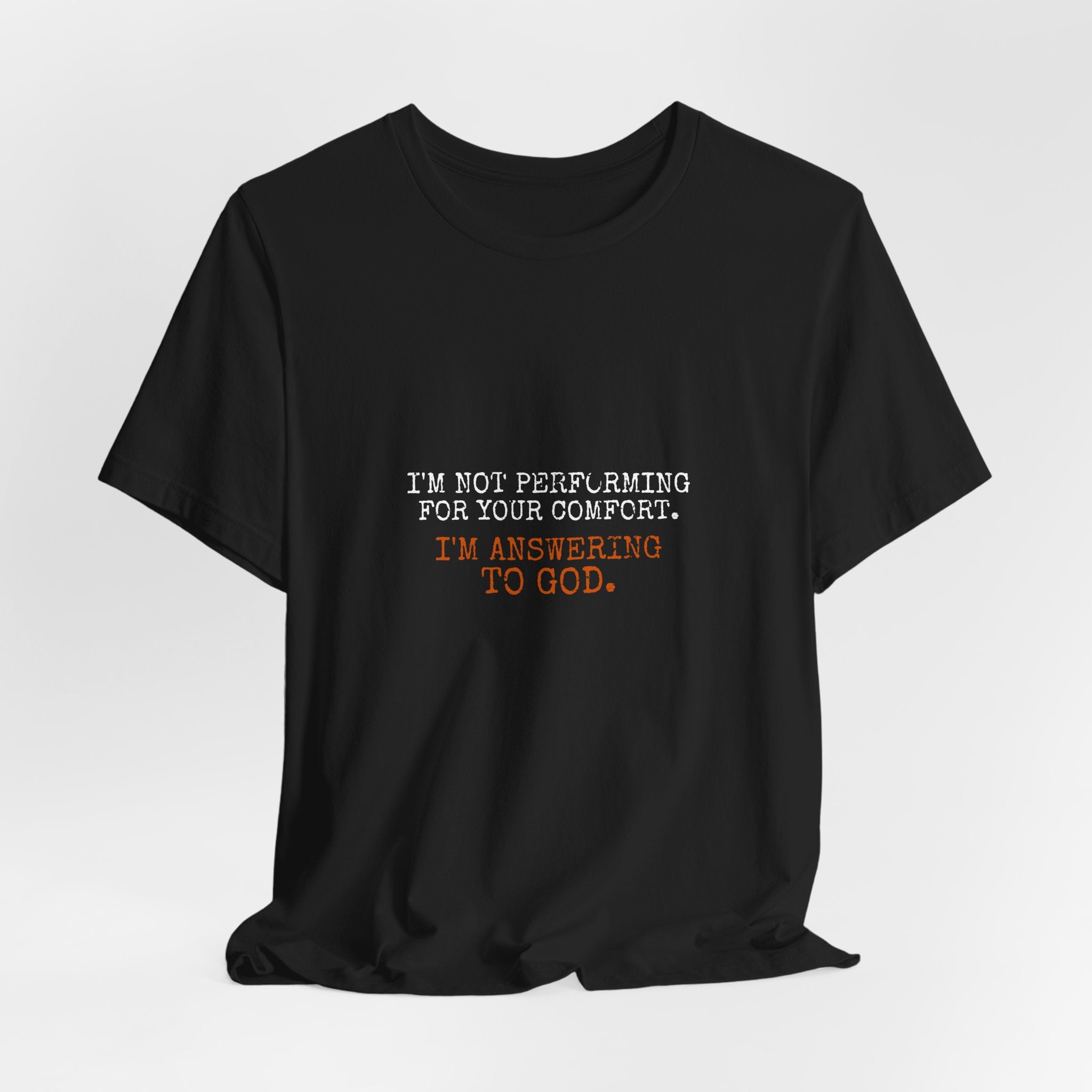 Answering To God Tee — White/Orange — bold christian statement graphic tee by Get To The Finish Line (view 7)