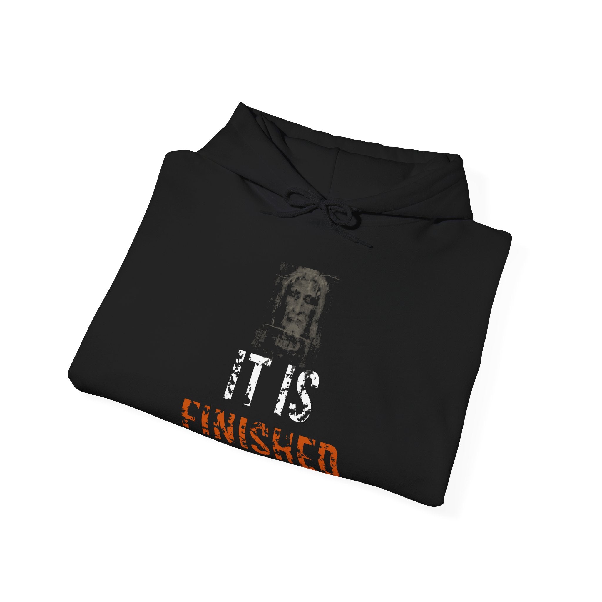 It Is Finished Hoodie — White/Orange — christian graphic hoodie by Get To The Finish Line (view 7)