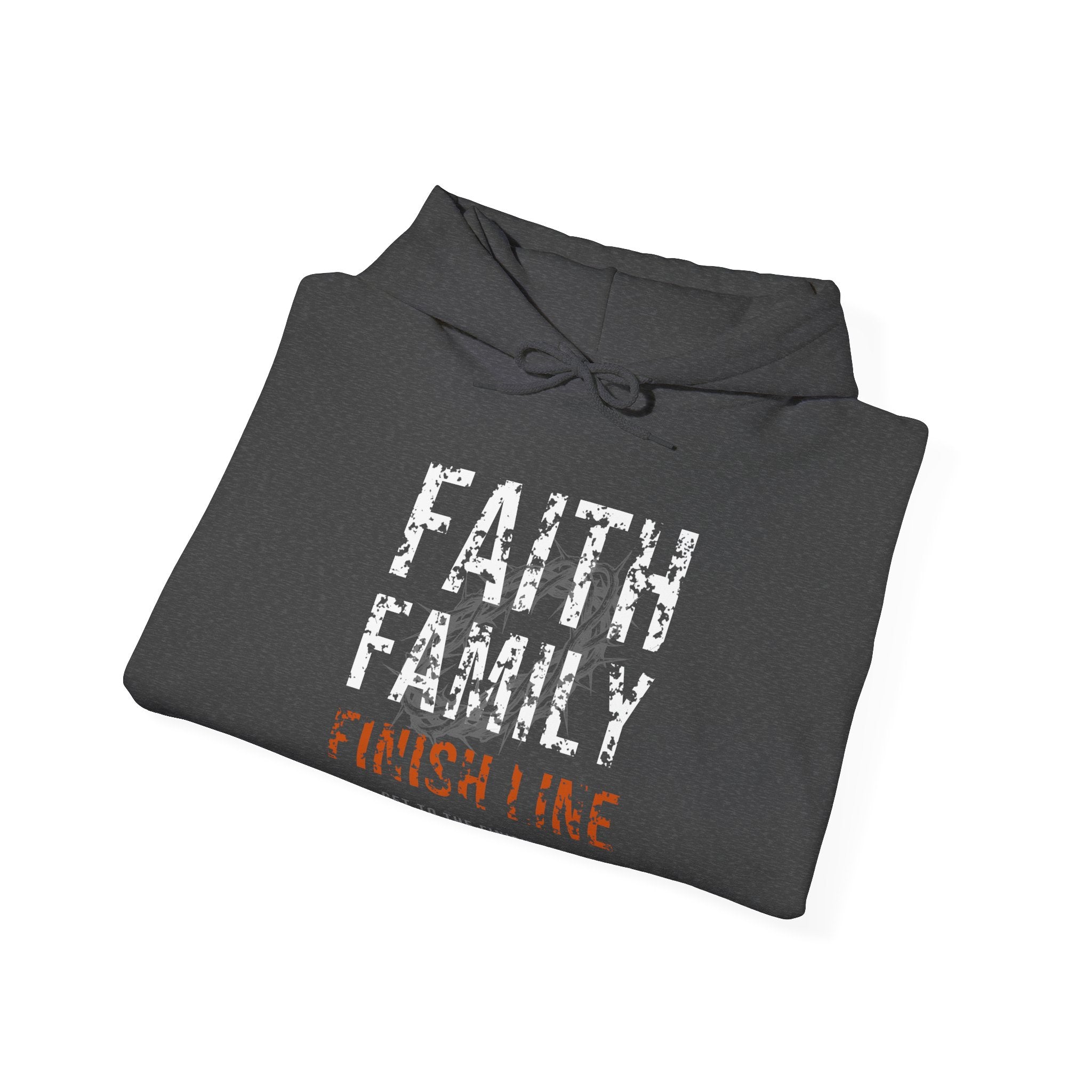 Faith Family Finish Line Hoodie — White/Orange — christian family values graphic hoodie by Get To The Finish Line (view 13)