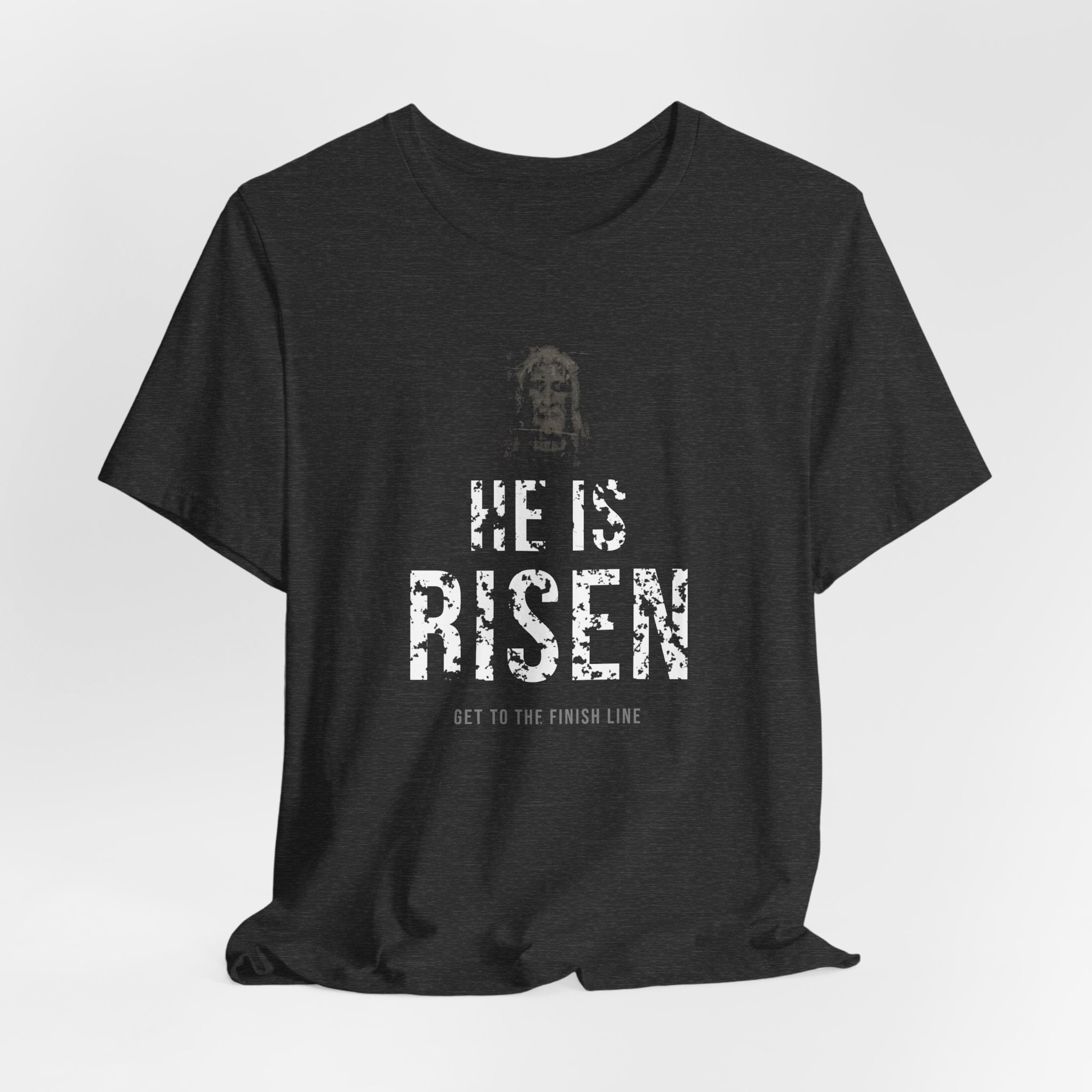He Is Risen Tee — White — christian resurrection graphic tee by Get To The Finish Line (view 13)
