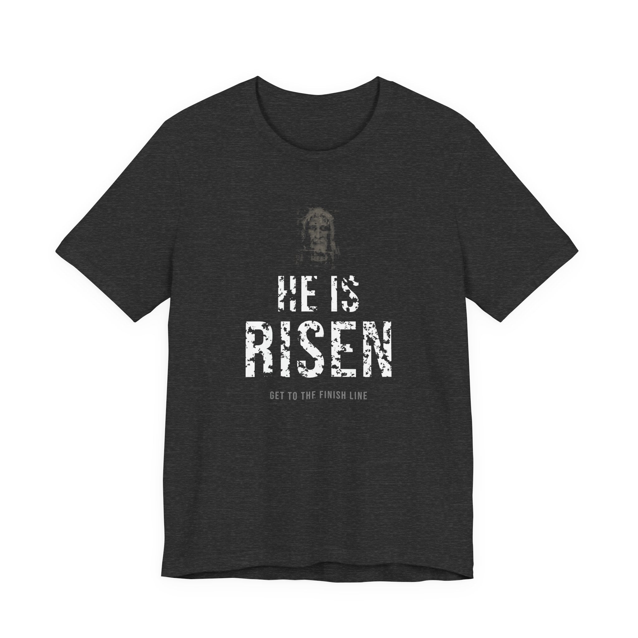 He Is Risen Tee — White — christian resurrection graphic tee by Get To The Finish Line (view 3)