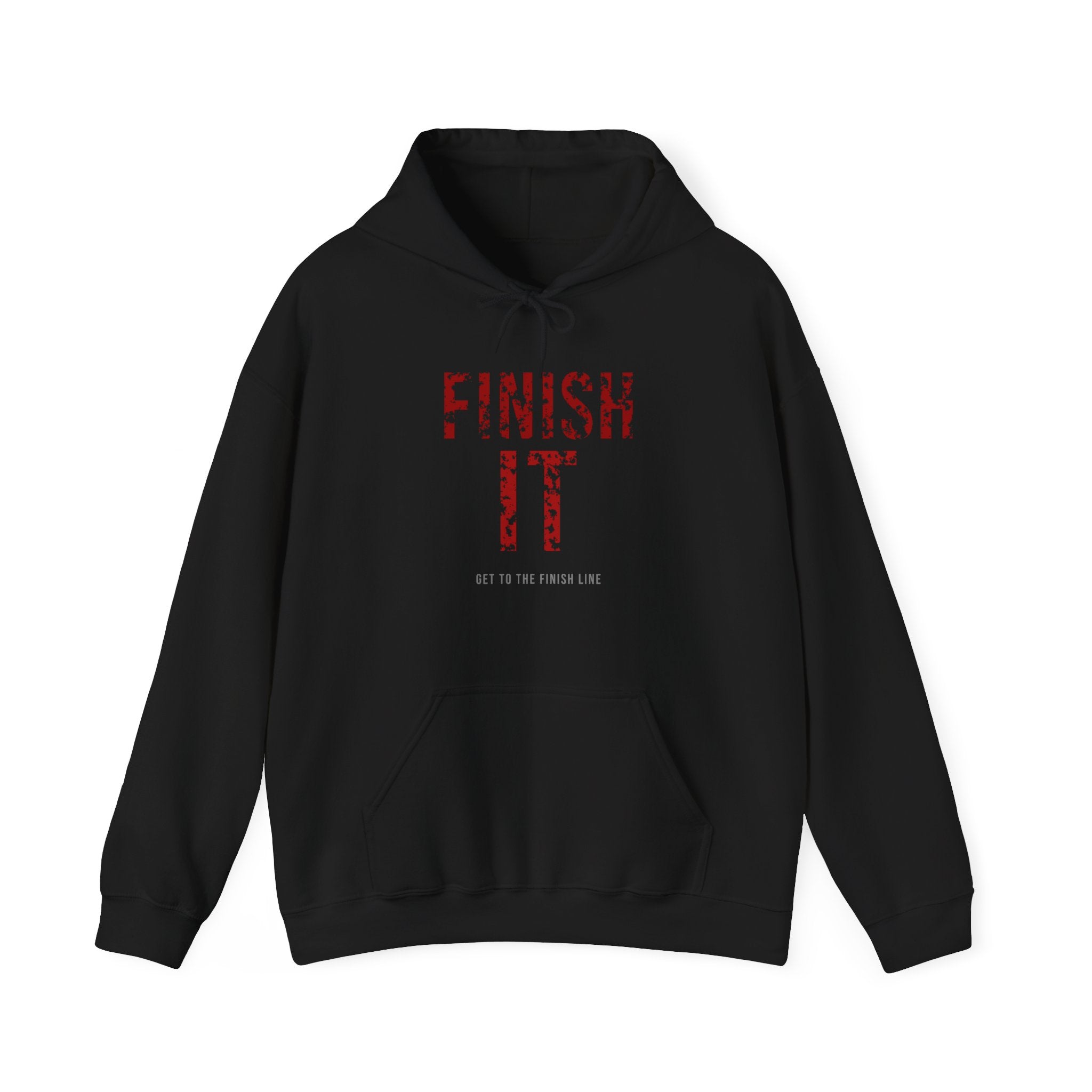 Finish It Hoodie — Blood Red — distressed motivational graphic hoodie by Get To The Finish Line