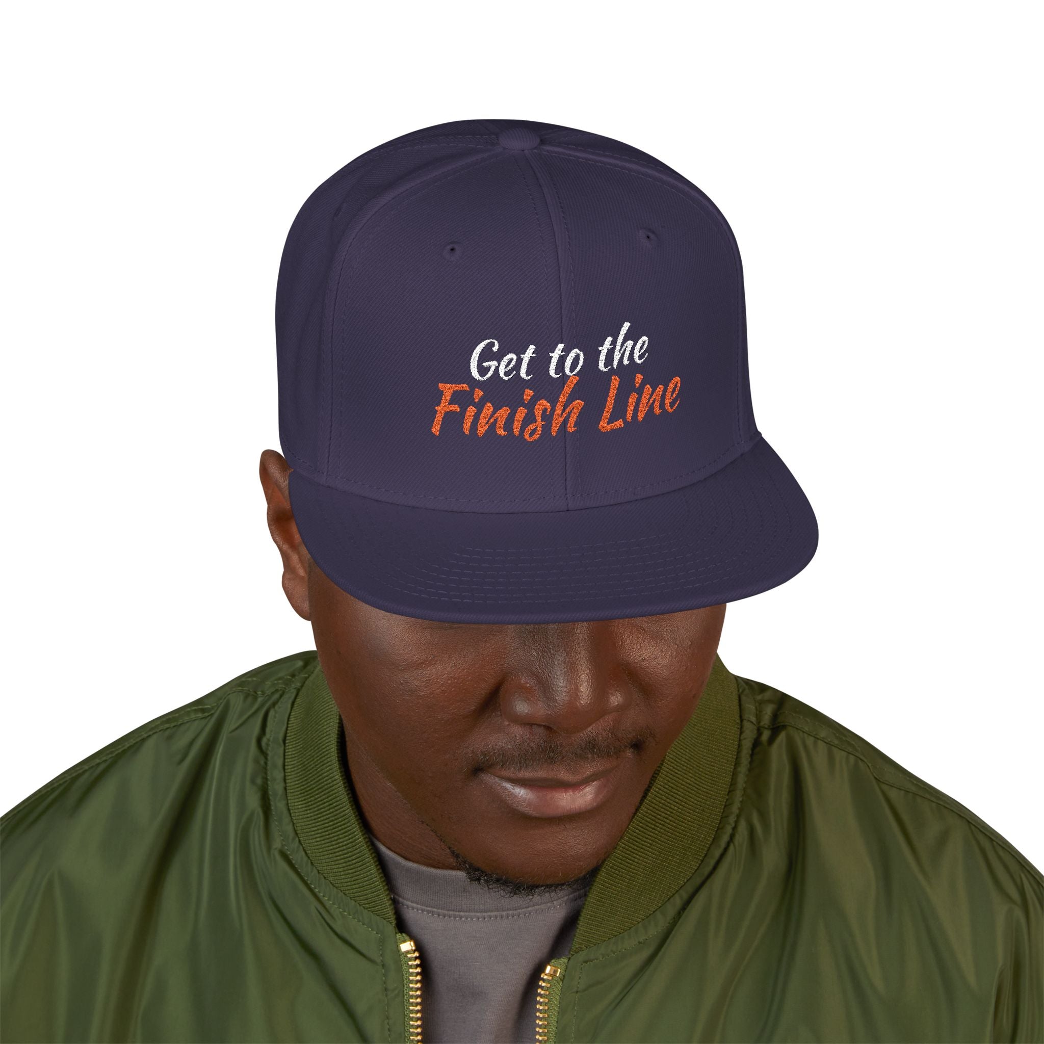 Get To The Finish Line Script Snapback — Embroidered