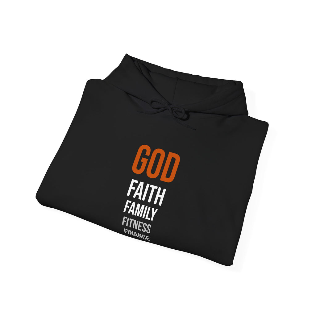 God First In That Order Hoodie — Four Pillars — motivational graphic hoodie by Get To The Finish Line (view 6)