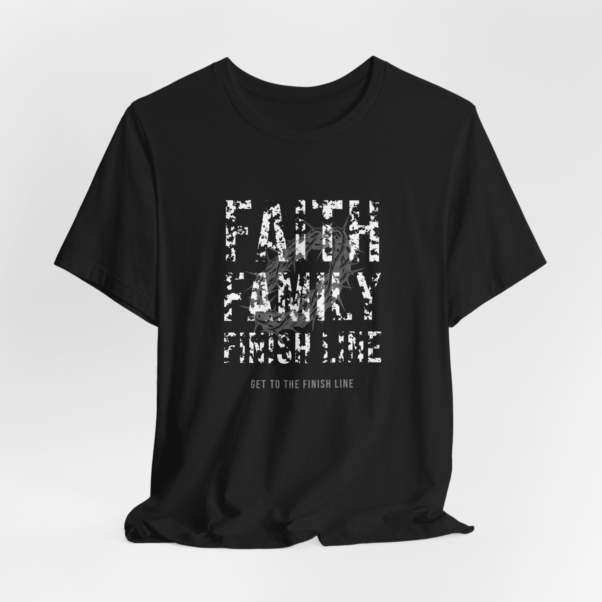 Faith Family Finish Line Tee — White — christian family values graphic tee by Get To The Finish Line (view 7)