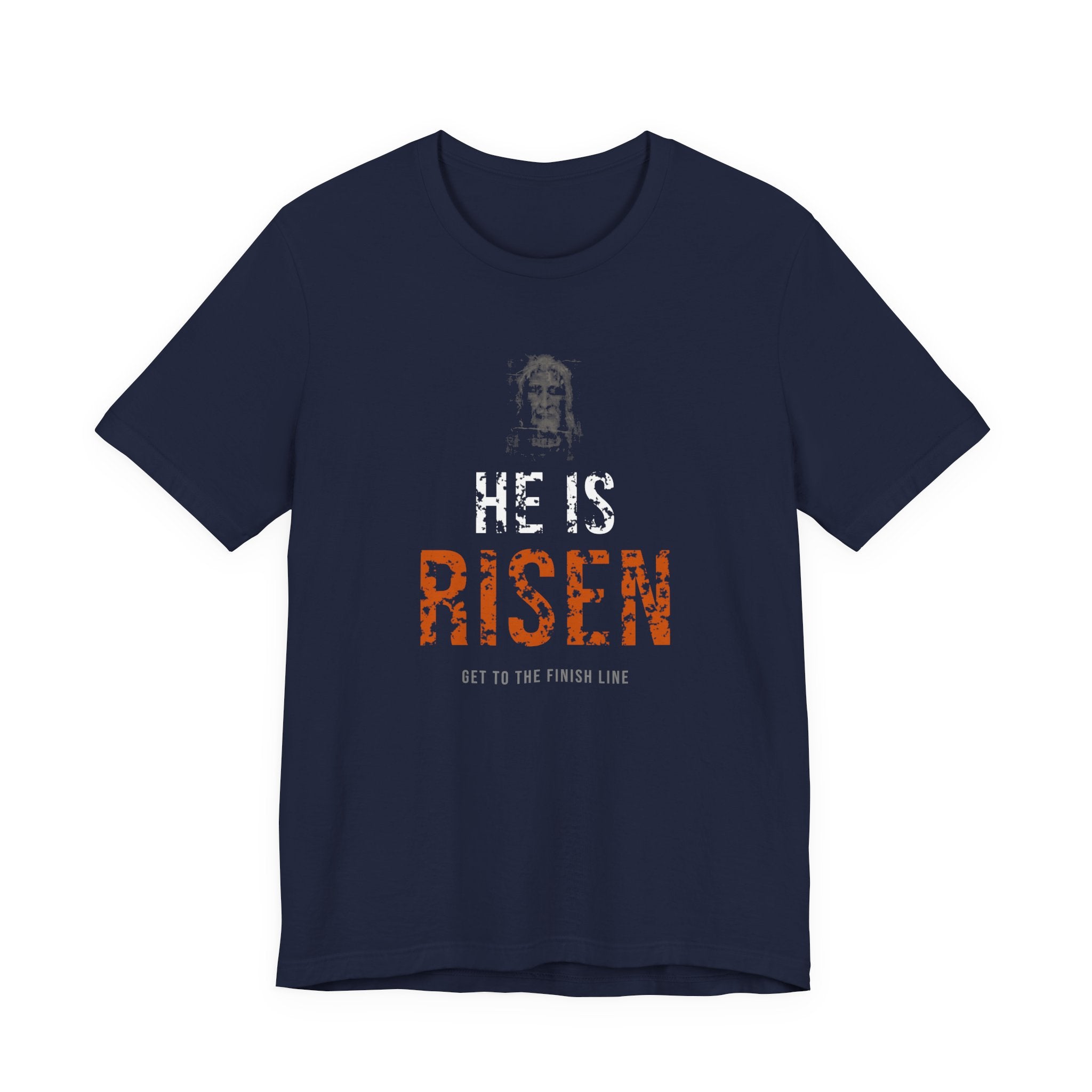 He Is Risen Tee — White/Orange — christian resurrection graphic tee by Get To The Finish Line (view 4)