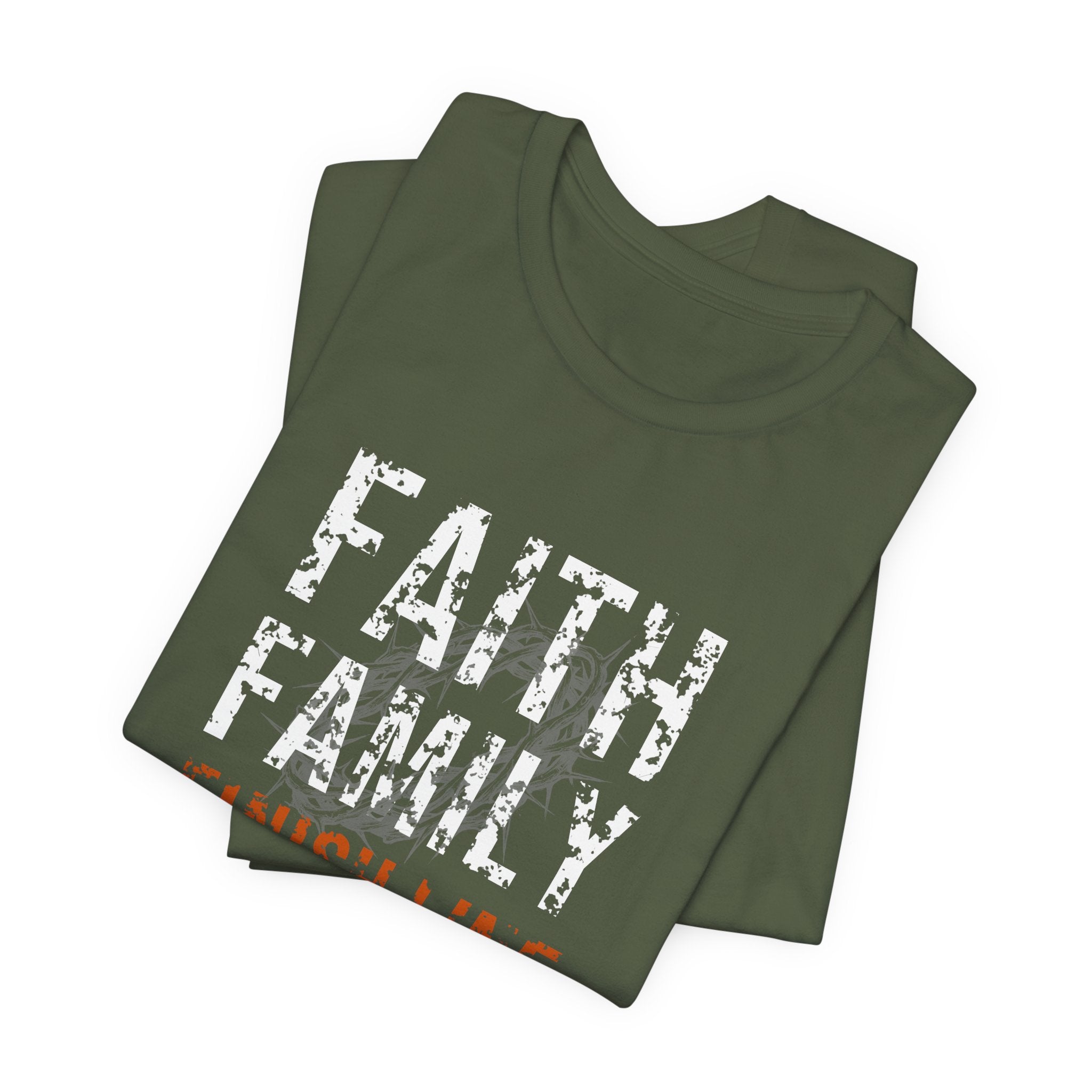 Faith Family Finish Line Tee — White/Orange — christian family values graphic tee by Get To The Finish Line (view 9)