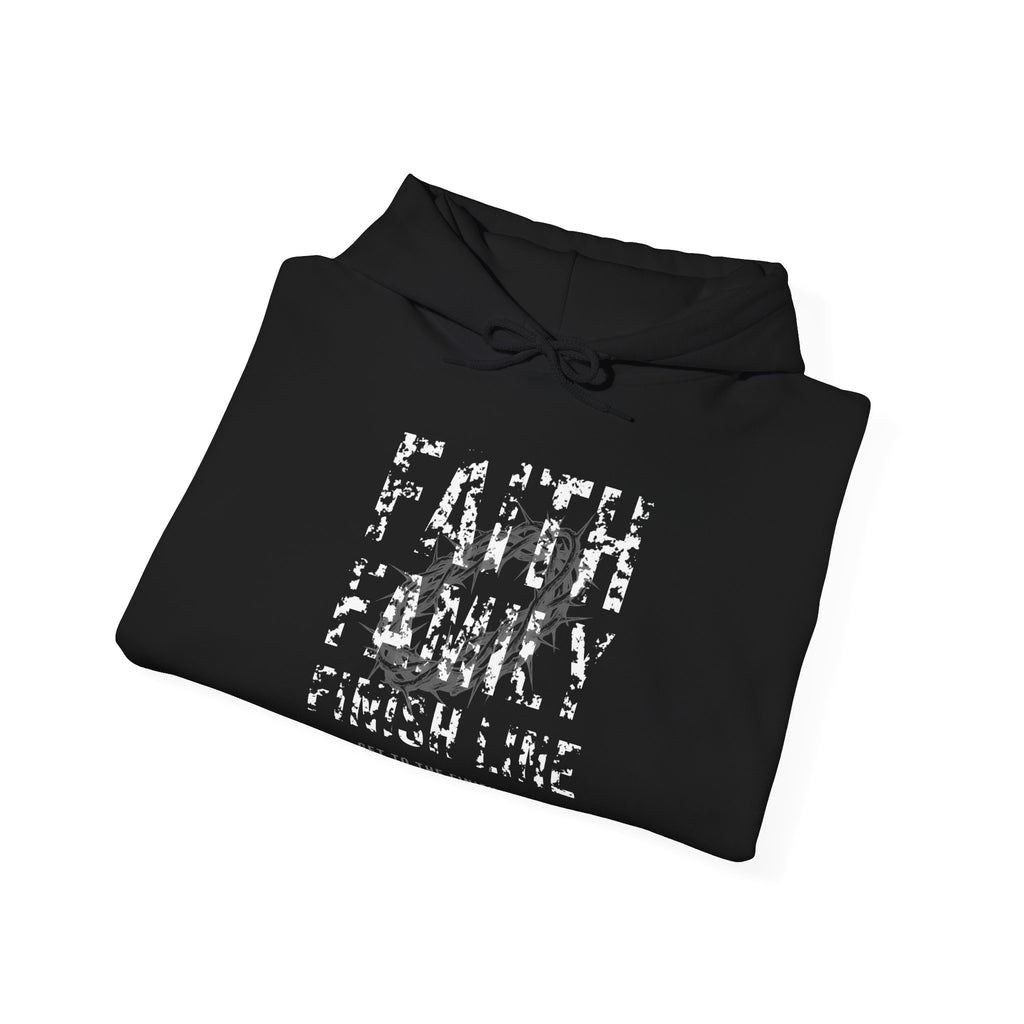 Faith Family Finish Line Hoodie — White — christian family values graphic hoodie by Get To The Finish Line (view 7)
