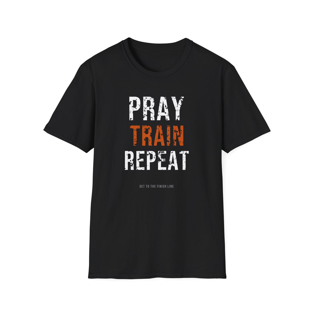Pray Train Repeat Tee — christian fitness graphic tee by Get To The Finish Line (view 9)