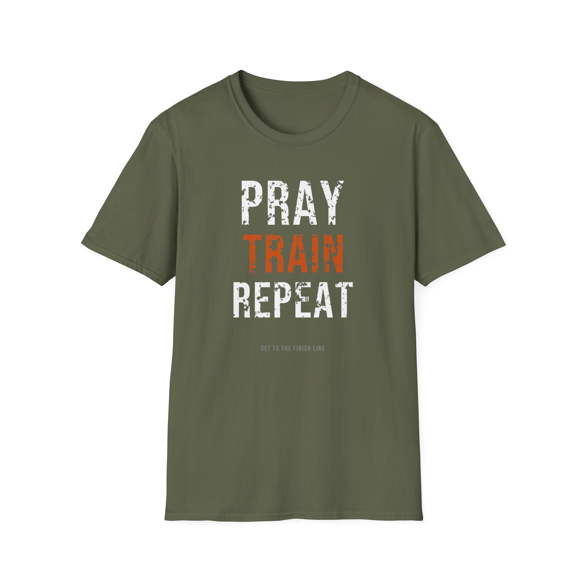 Pray Train Repeat Tee — christian fitness graphic tee by Get To The Finish Line (view 15)