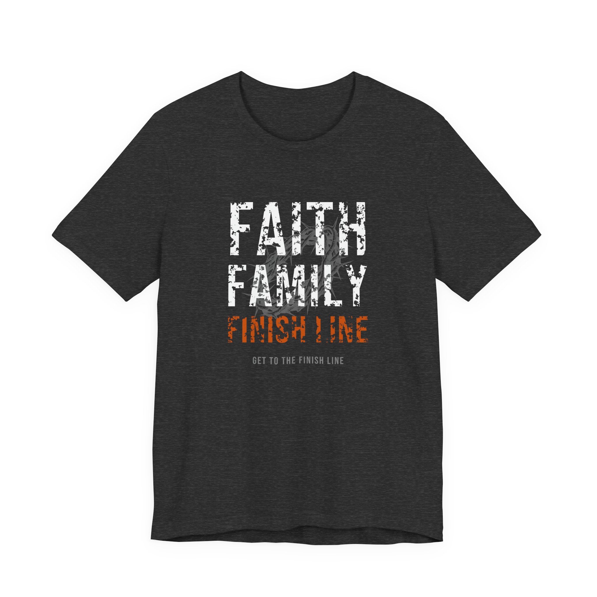 Faith Family Finish Line Tee — White/Orange — christian family values graphic tee by Get To The Finish Line (view 3)