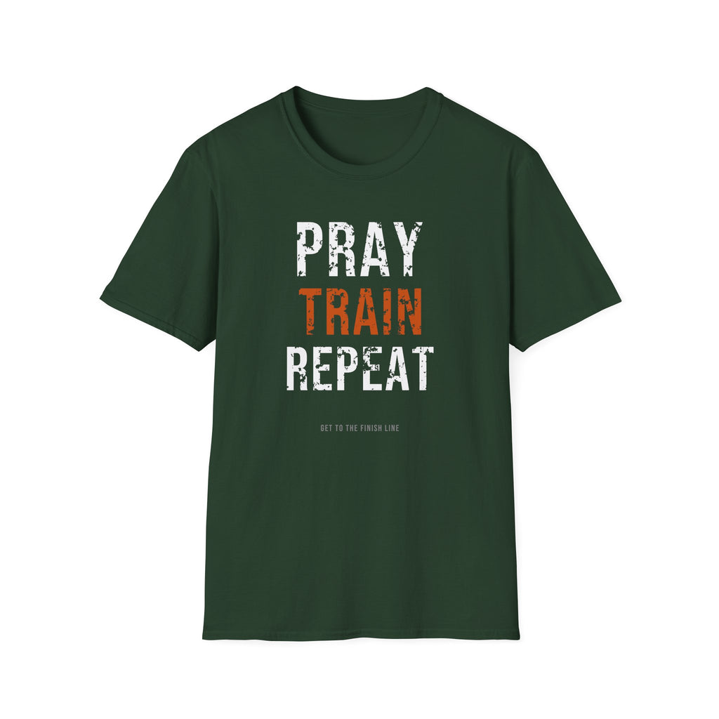 Pray Train Repeat Tee — christian fitness graphic tee by Get To The Finish Line (view 18)
