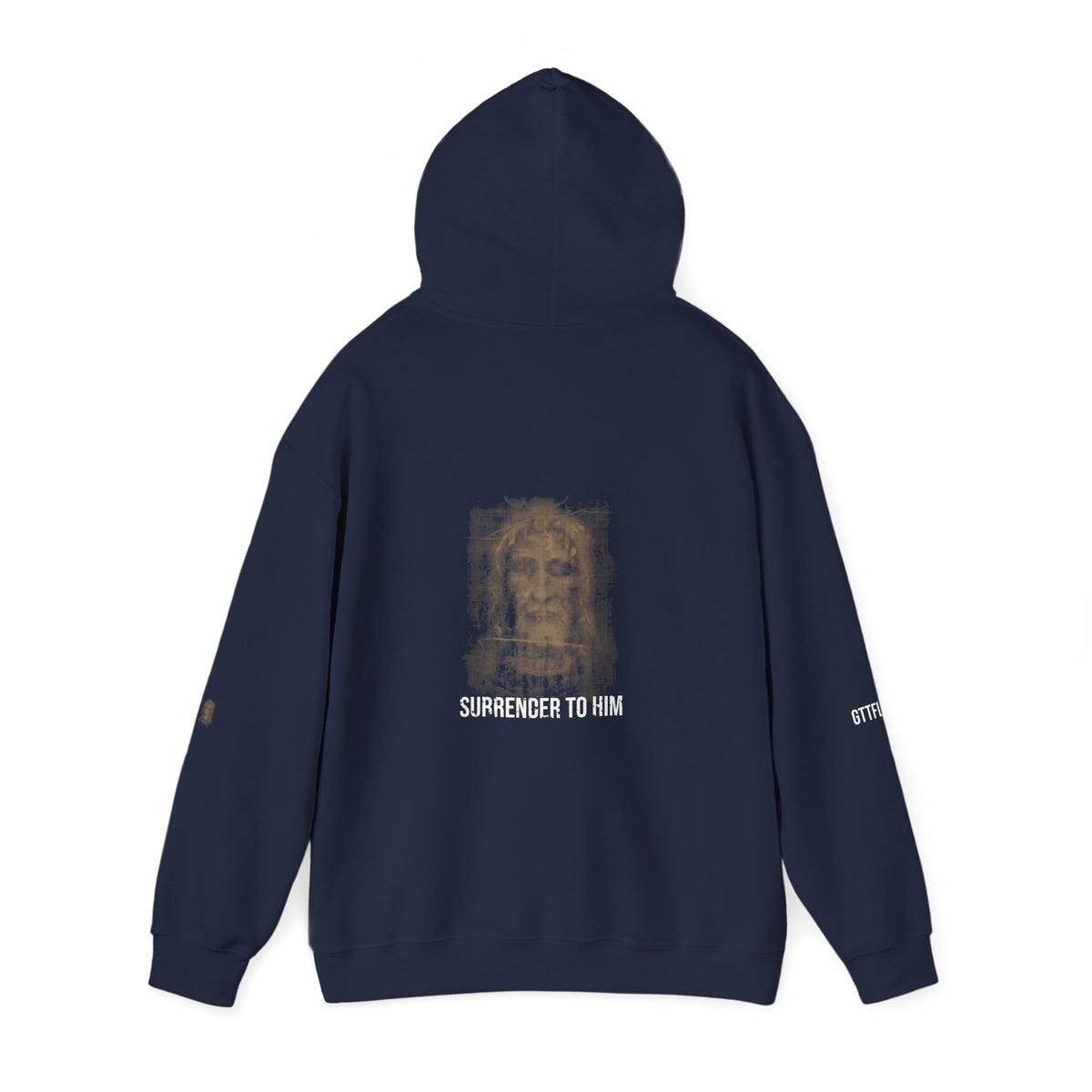 Surrender To Him Hoodie — Shroud, White Text — motivational graphic hoodie by Get To The Finish Line (view 11)