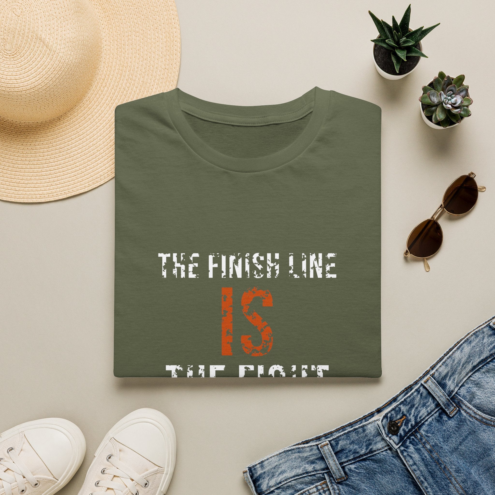 The Finish Line Is The Fight Tee — Distressed — motivational endurance graphic tee by Get To The Finish Line (view 3)
