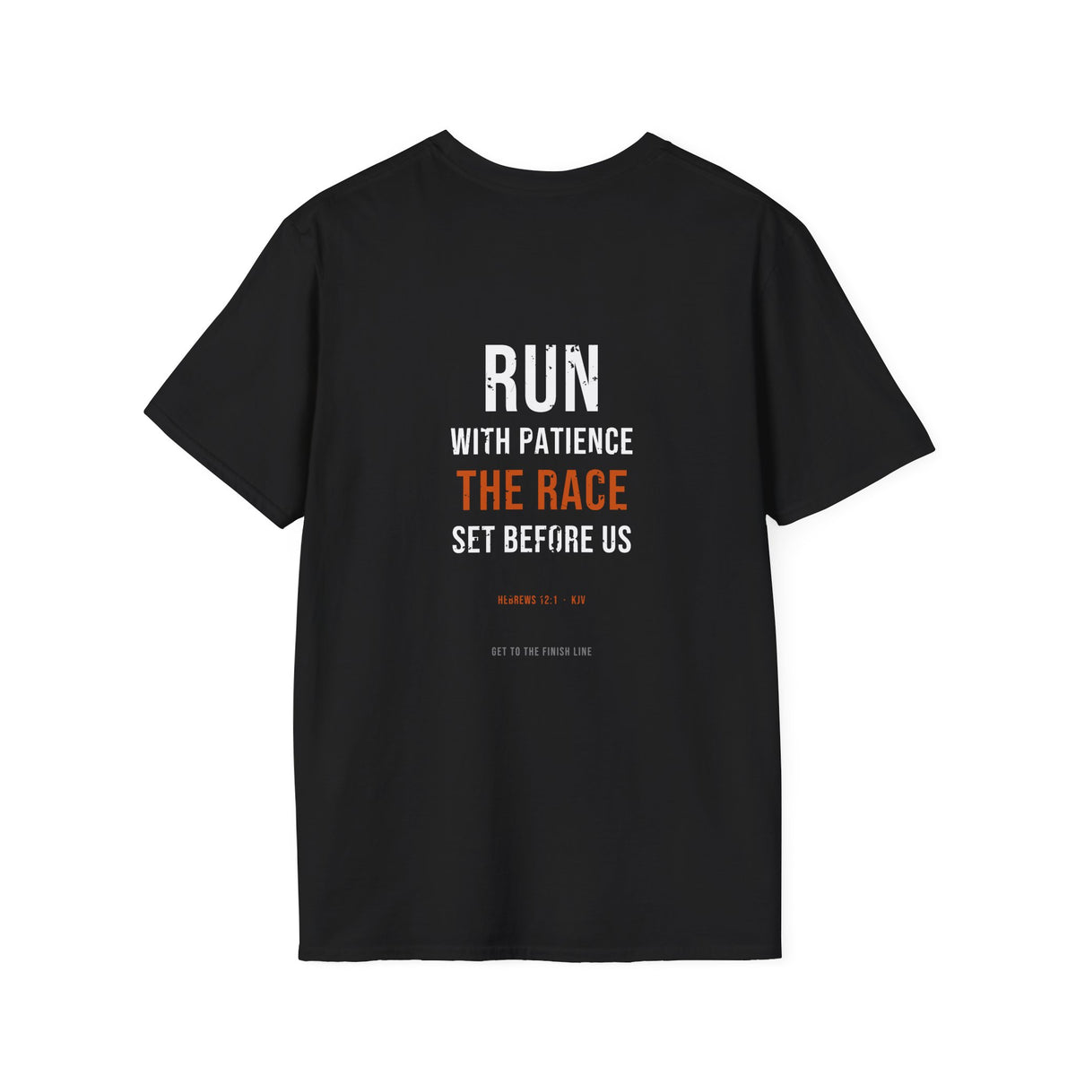 Run With Patience The Race Tee — Hebrews 12:1 KJV — KJV Bible verse graphic tee by Get To The Finish Line (view 10)
