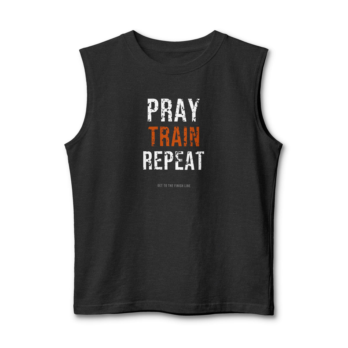 Pray Train Repeat Muscle Tank — christian fitness flowy racerback tank by Get To The Finish Line (view 2)