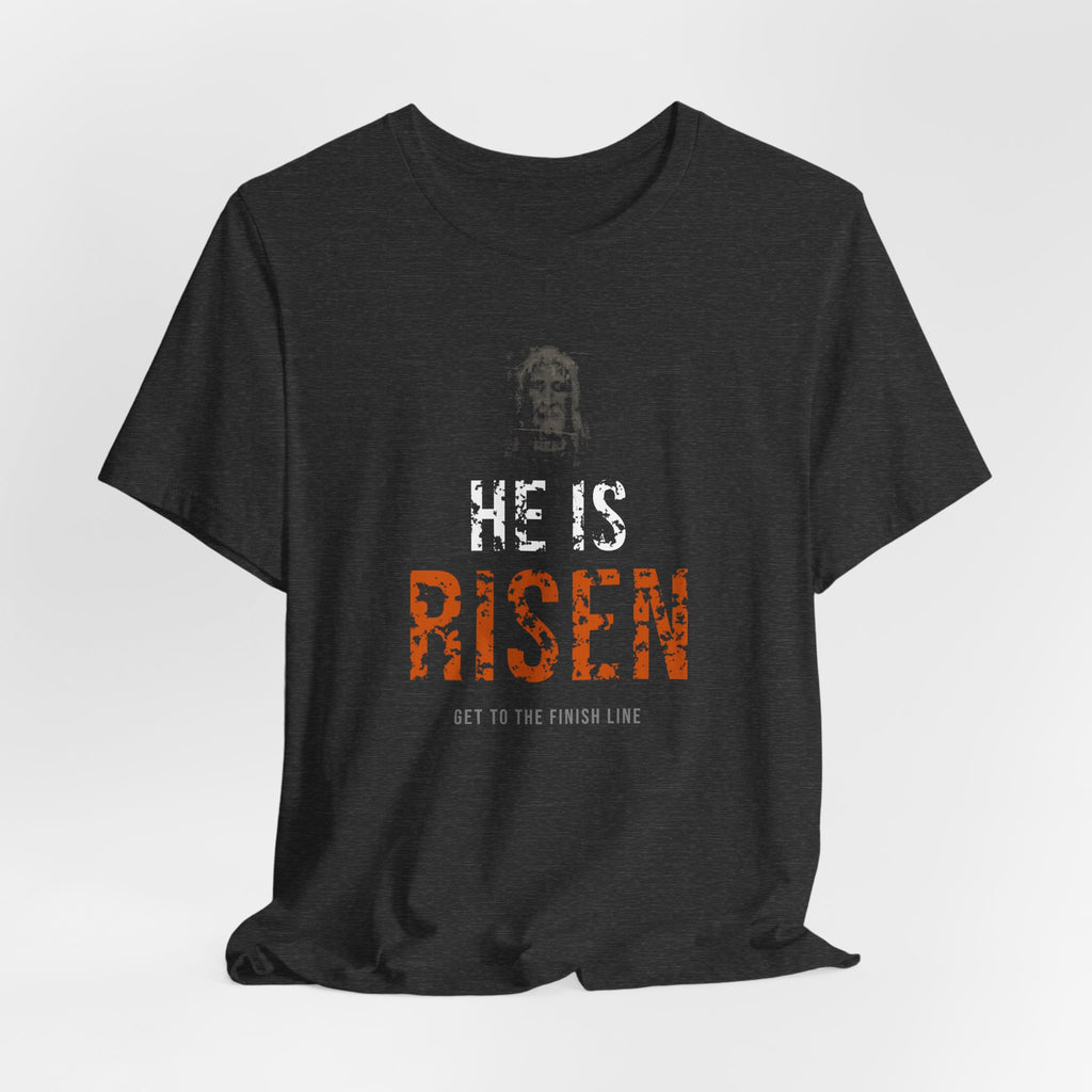 He Is Risen Tee — White/Orange — christian resurrection graphic tee by Get To The Finish Line (view 13)