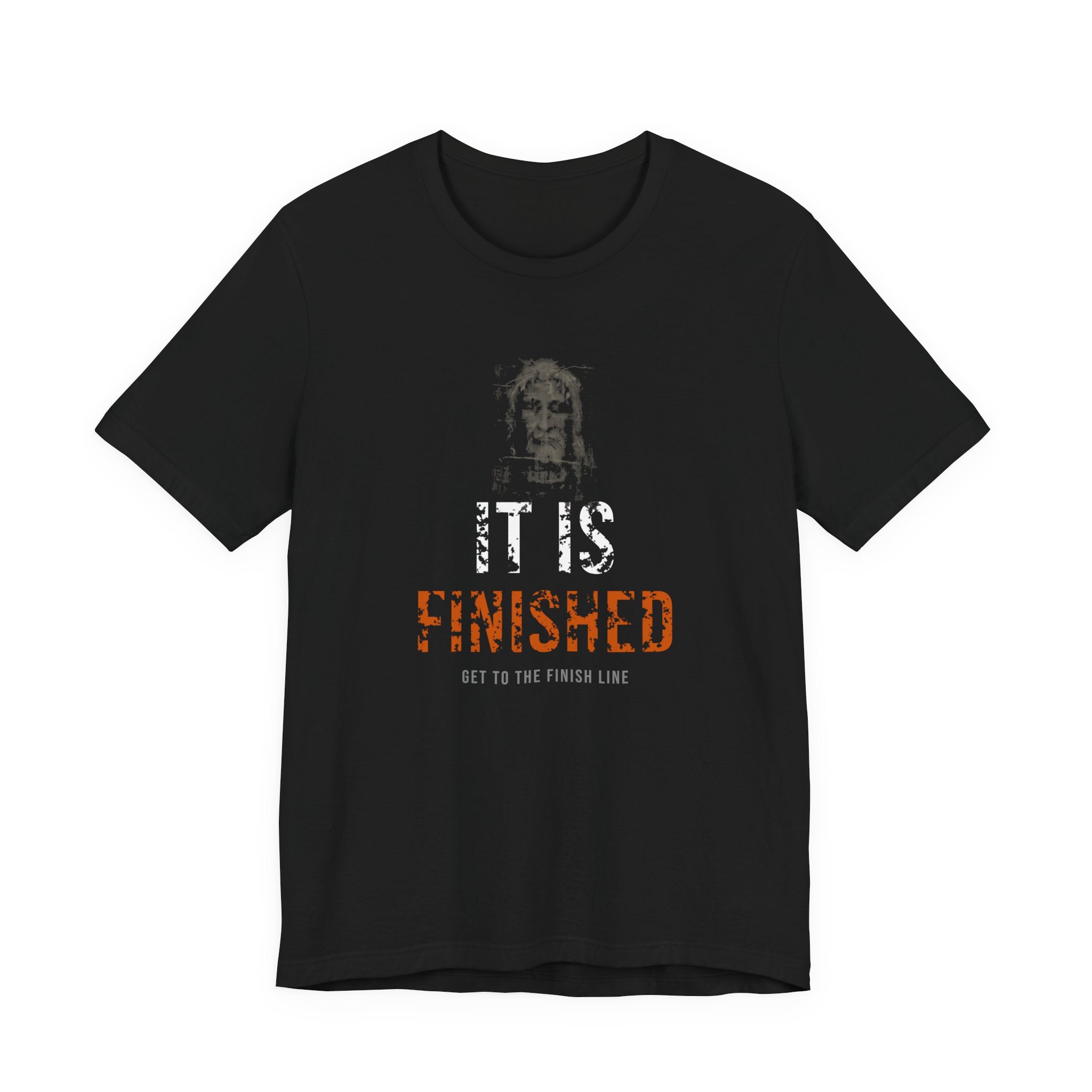 It Is Finished Tee — White/Orange — christian graphic tee by Get To The Finish Line