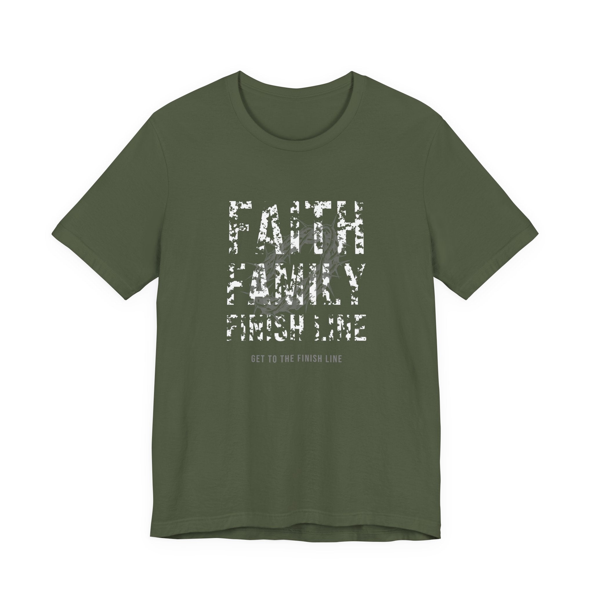 Faith Family Finish Line Tee — White — christian family values graphic tee by Get To The Finish Line (view 2)