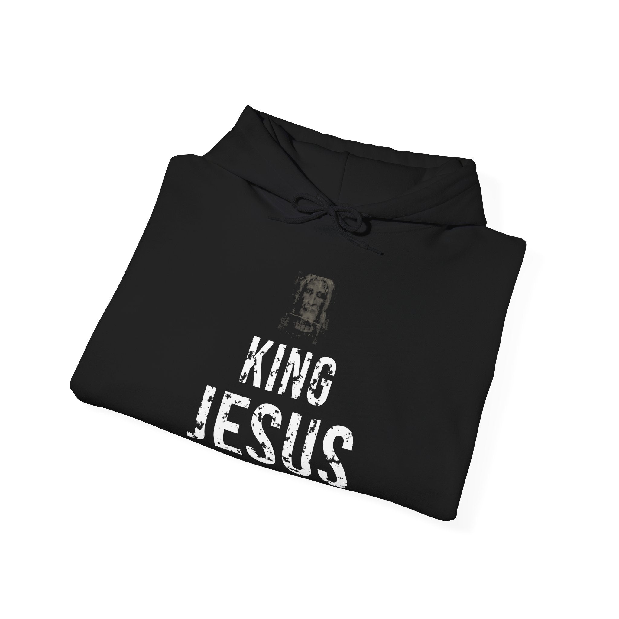 King Jesus Hoodie — White — christian graphic hoodie by Get To The Finish Line (view 7)