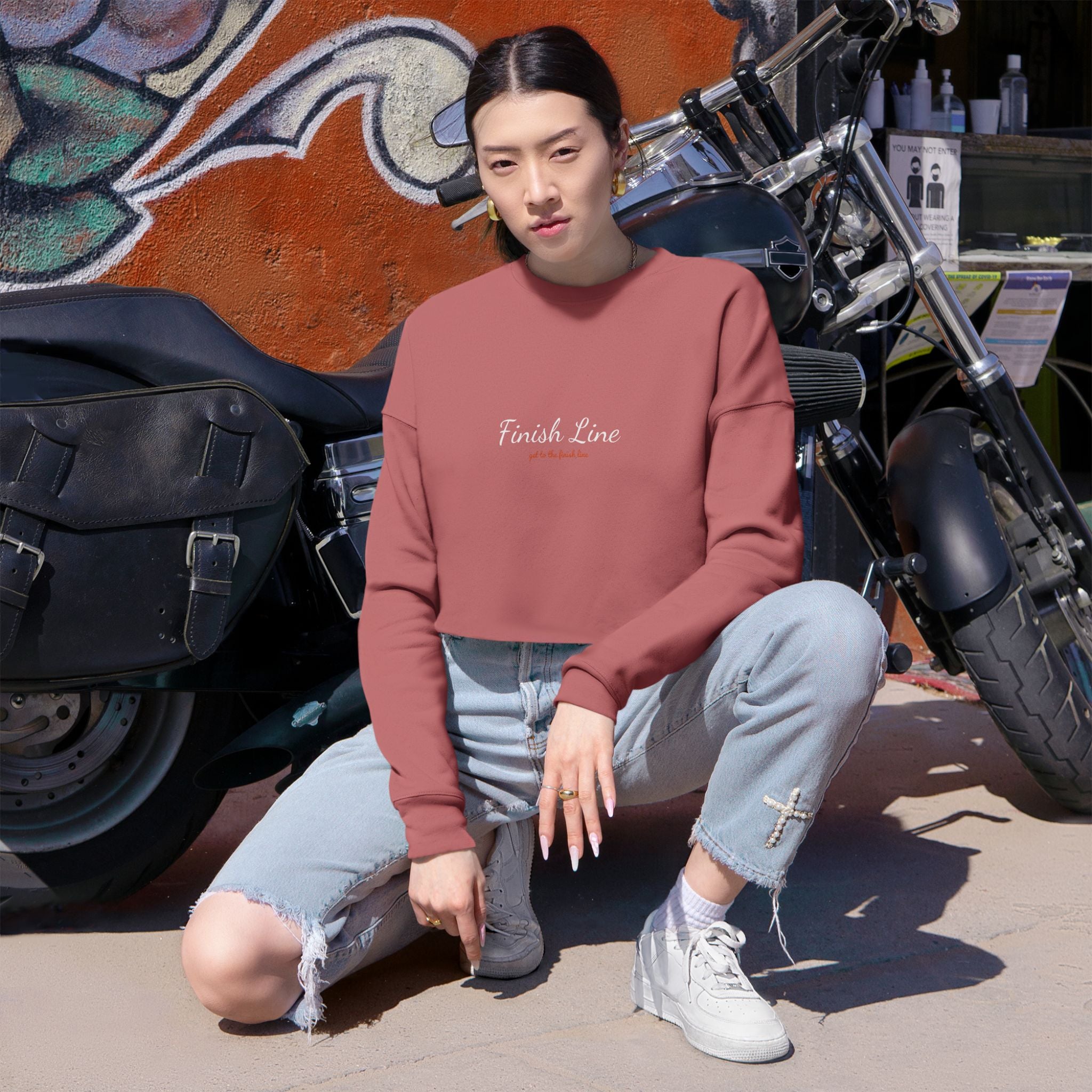 Get To The Finish Line Script Cropped Sweatshirt — motivational perseverance cropped sweatshirt by Get To The Finish Line (view 6)