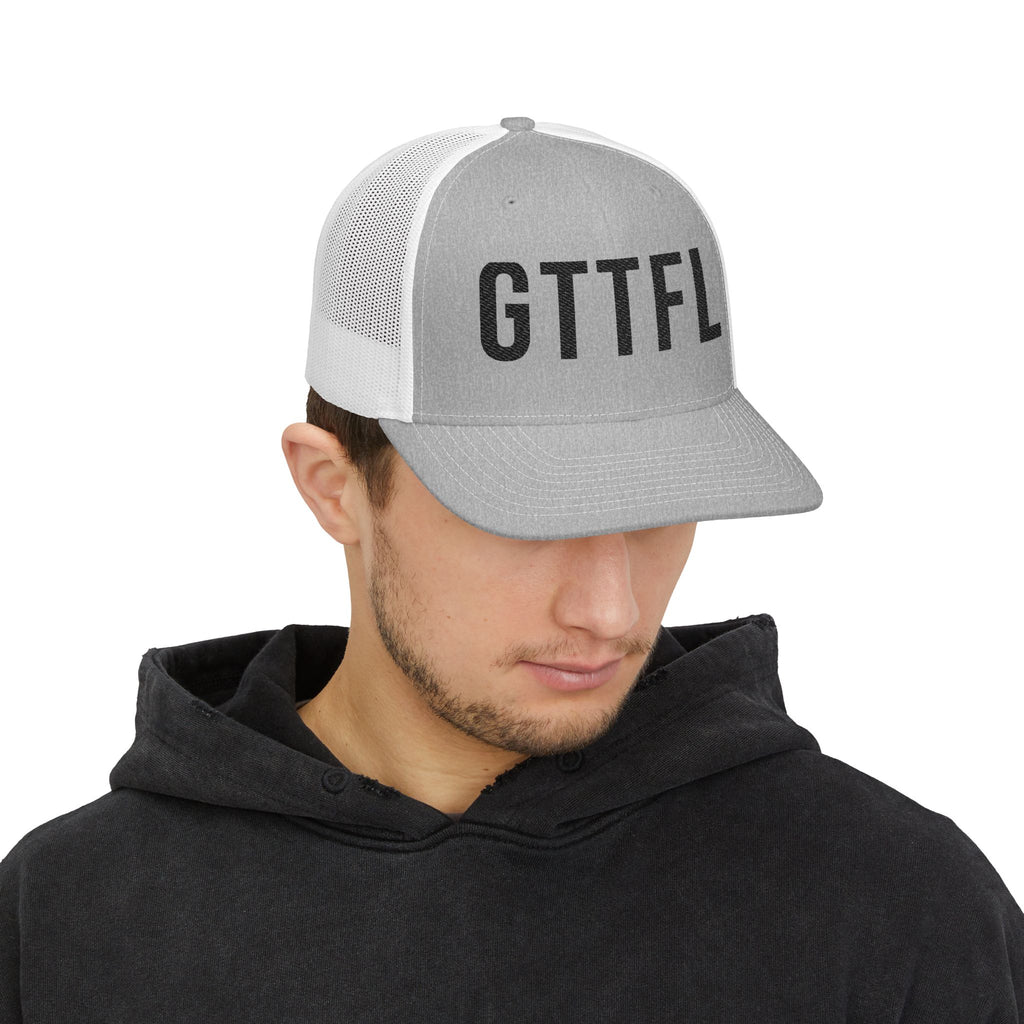 GTTFL Trucker Hat — Black Stitch on Heather Grey — motivational trucker hat by Get To The Finish Line (view 4)