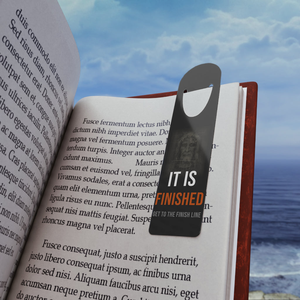 It Is Finished Bookmark — White/Orange — christian metal bookmark by Get To The Finish Line (view 4)
