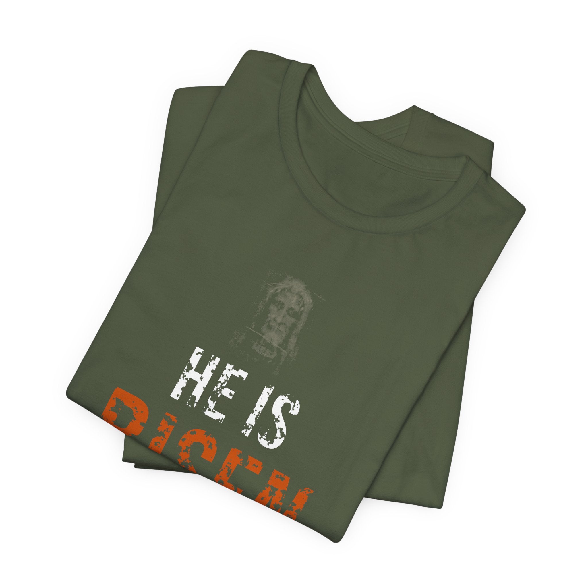 He Is Risen Tee — White/Orange — christian resurrection graphic tee by Get To The Finish Line (view 9)