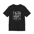 Faith Family Finish Line Tee — White — christian family values graphic tee by Get To The Finish Line