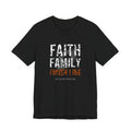Faith Family Finish Line Tee — White/Orange — christian family values graphic tee by Get To The Finish Line
