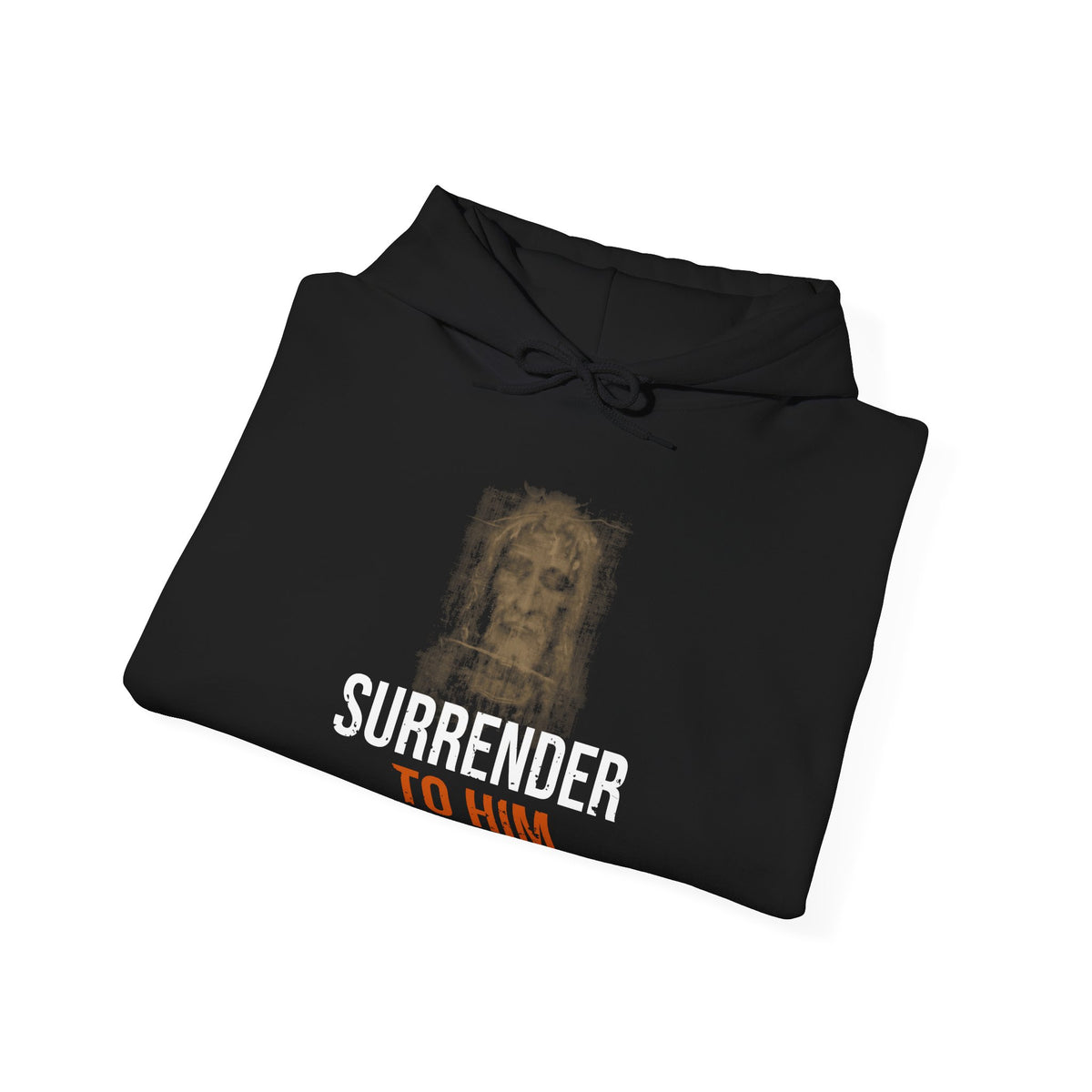 Surrender To Him Hoodie — Shroud, White Text — motivational graphic hoodie by Get To The Finish Line (view 6)