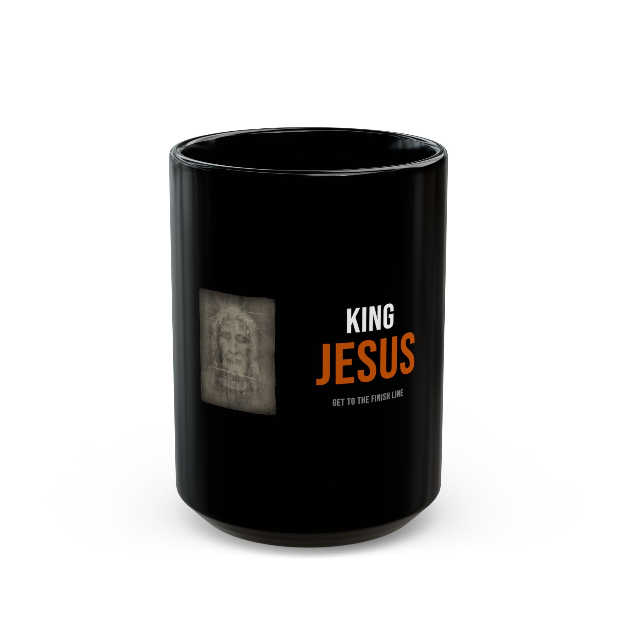 King Jesus Mug — White/Orange — christian coffee mug by Get To The Finish Line (view 2)
