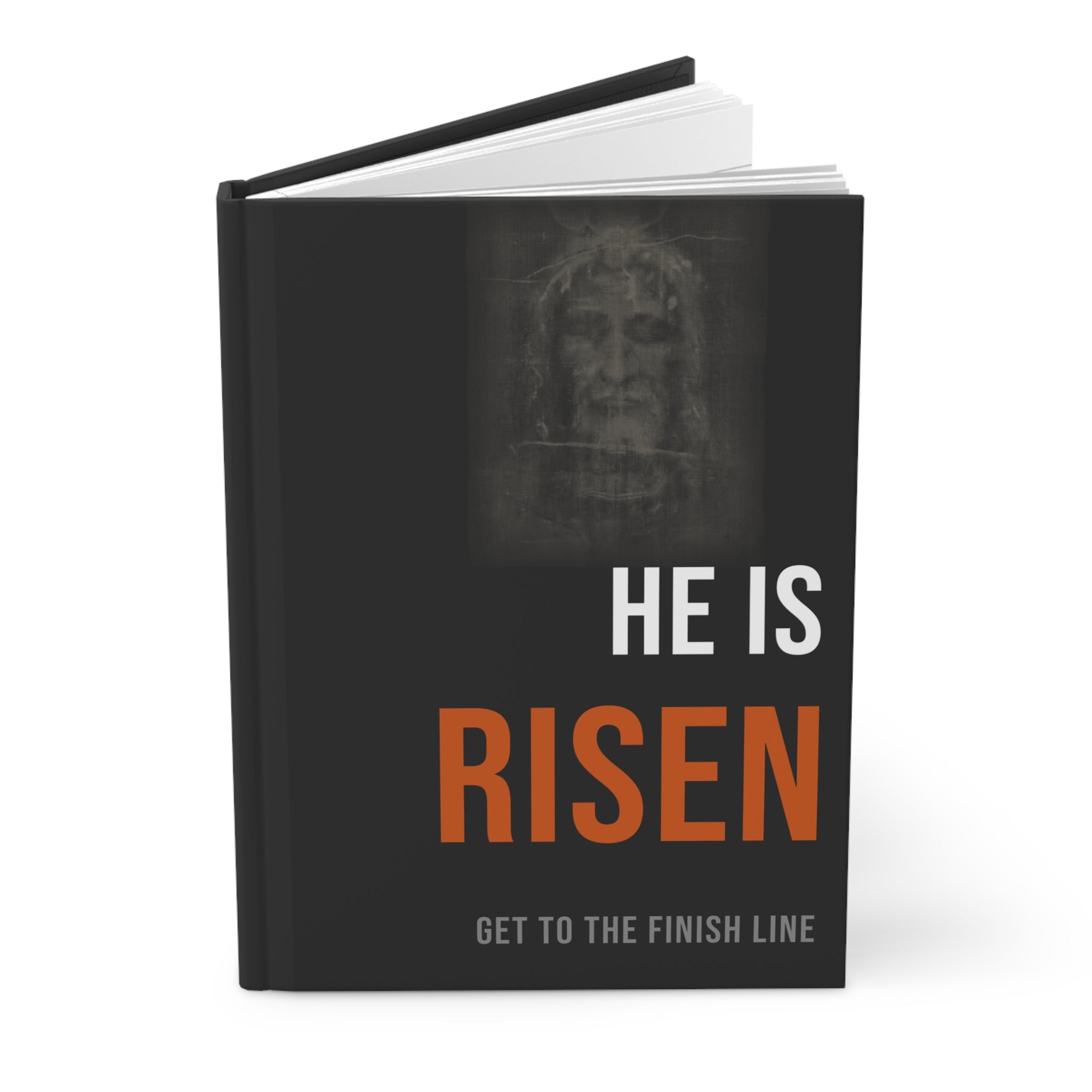 He Is Risen Journal — White/Orange — christian resurrection hardcover journal by Get To The Finish Line (view 3)