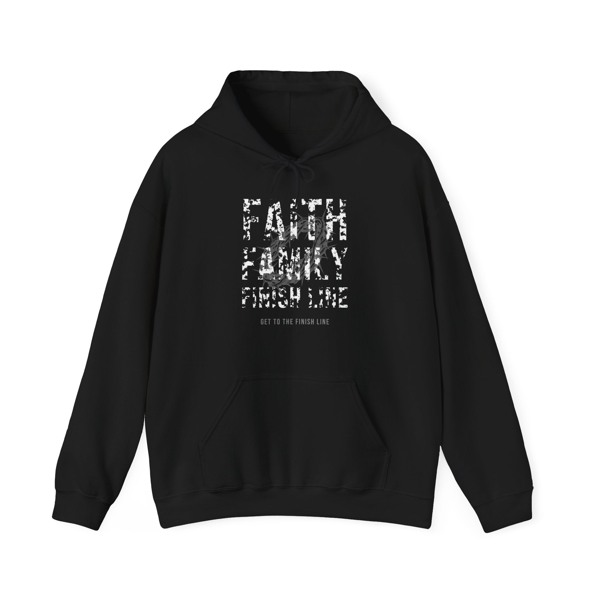 Faith Family Finish Line Hoodie — White — christian family values graphic hoodie by Get To The Finish Line