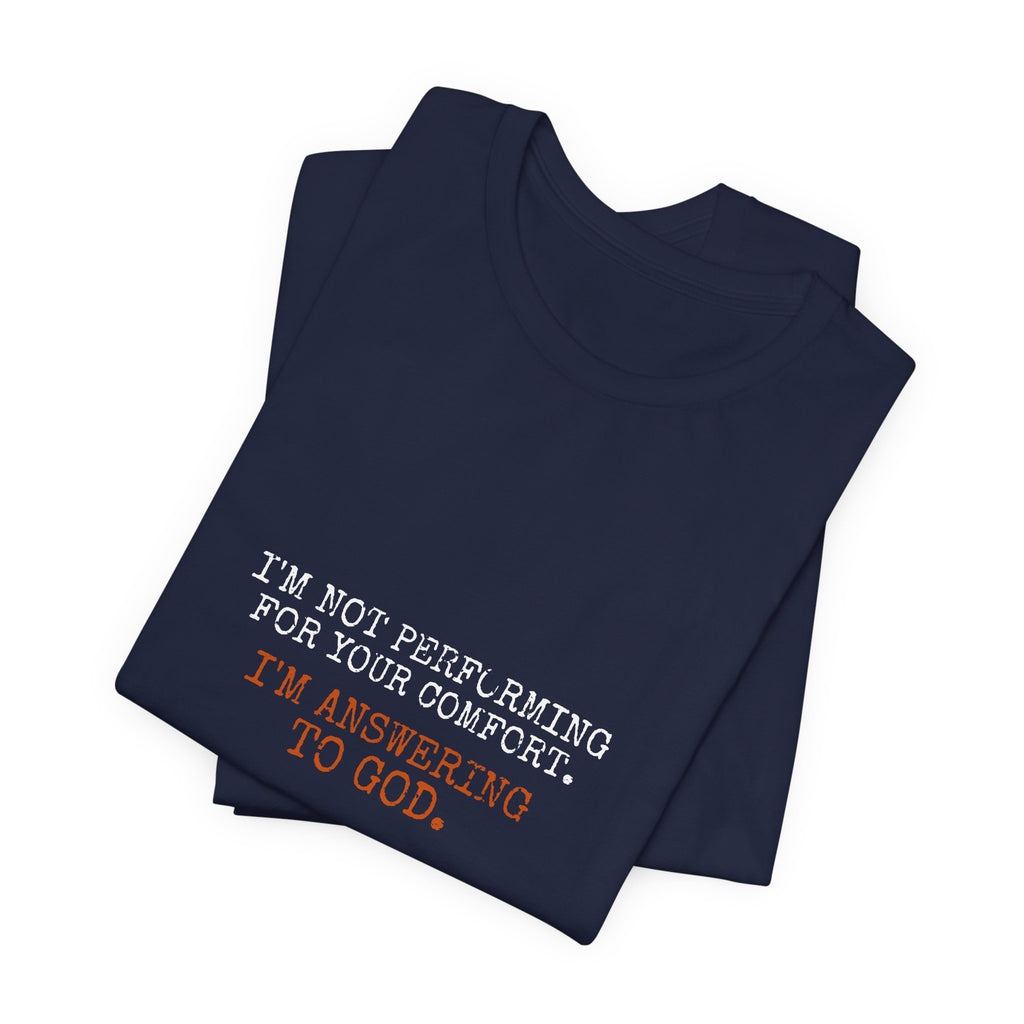 Answering To God Tee — White/Orange — bold christian statement graphic tee by Get To The Finish Line (view 15)