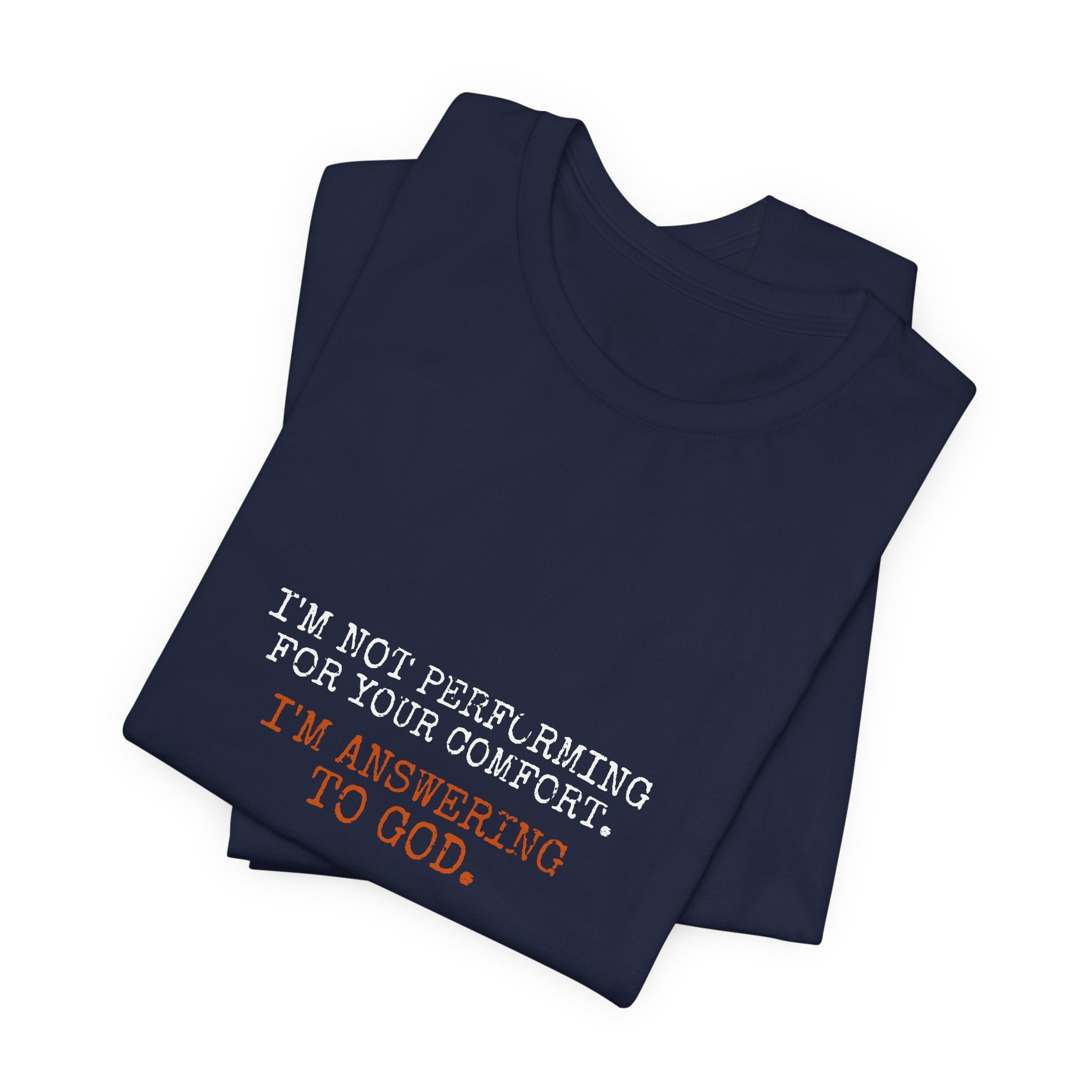 Answering To God Tee — White/Orange — bold christian statement graphic tee by Get To The Finish Line (view 15)