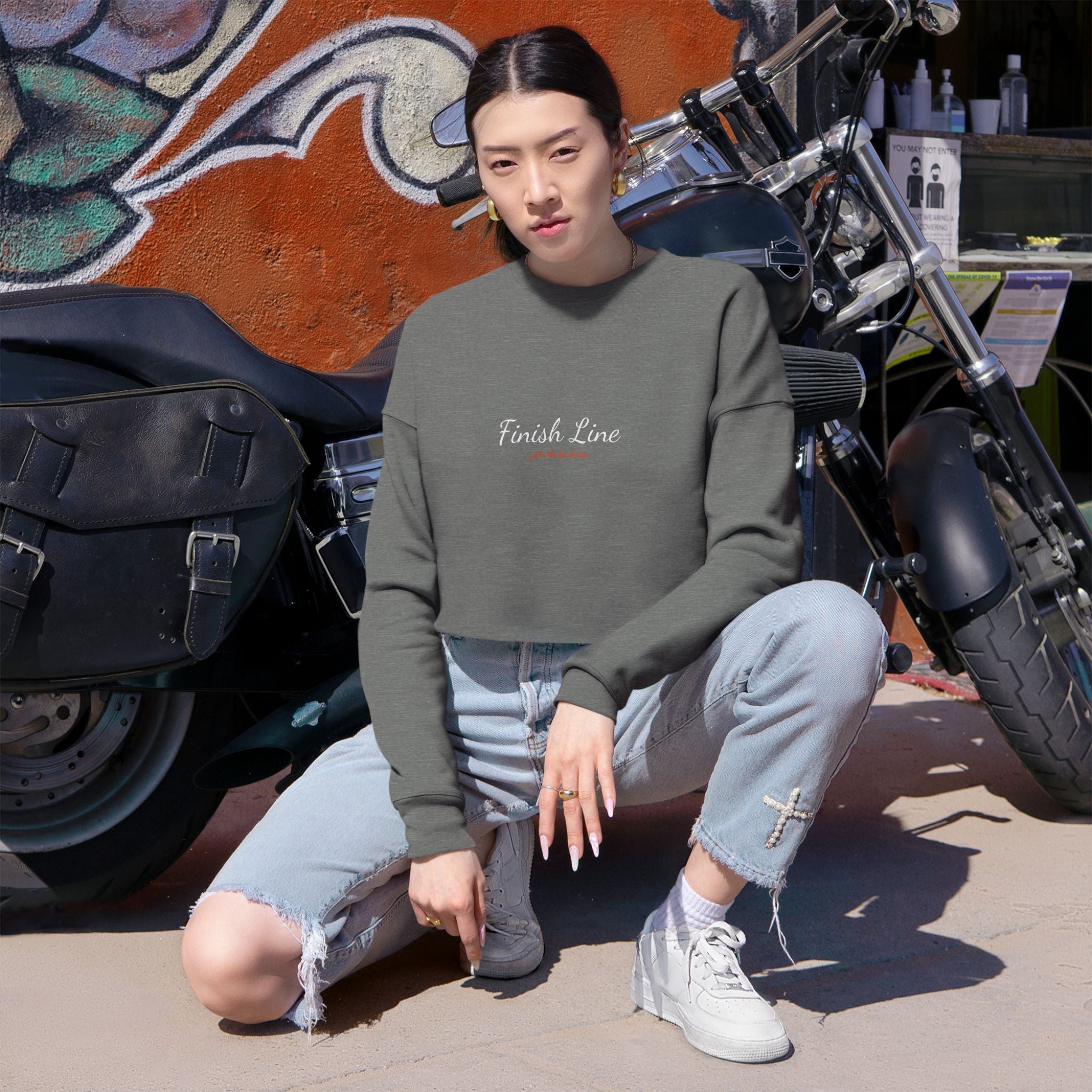 Get To The Finish Line Script Cropped Sweatshirt — motivational perseverance cropped sweatshirt by Get To The Finish Line (view 9)