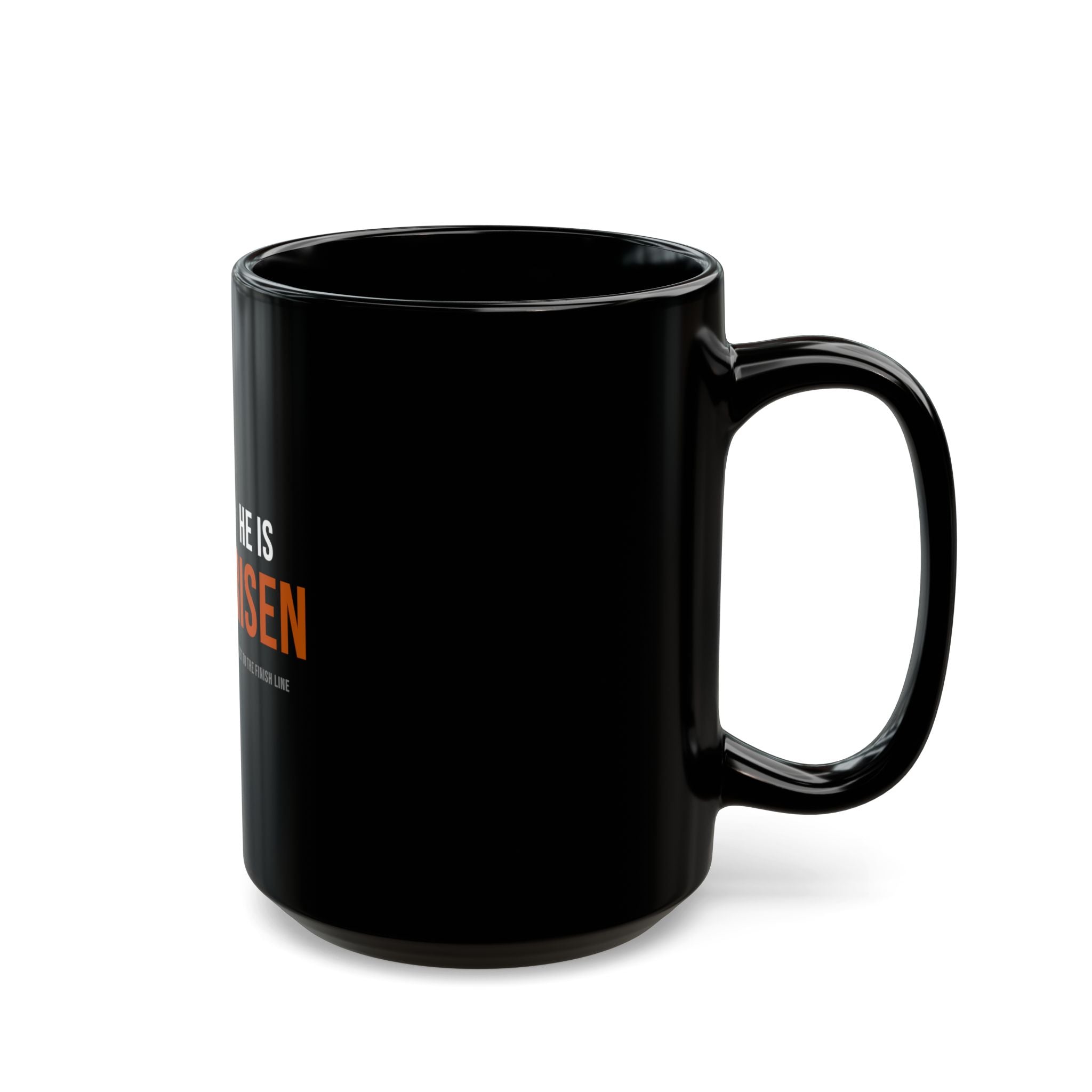 He Is Risen Mug — White/Orange — christian resurrection coffee mug by Get To The Finish Line (view 6)