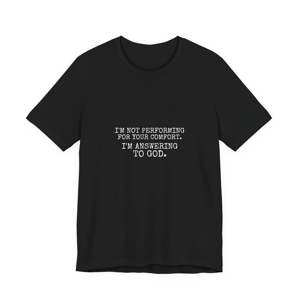 Answering To God Tee — White — bold christian statement graphic tee by Get To The Finish Line