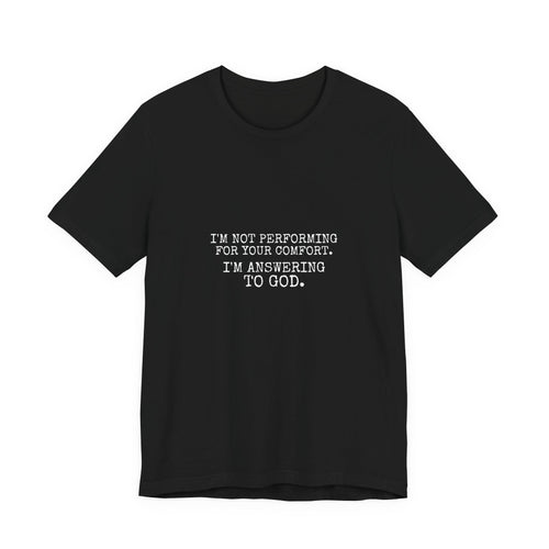 Answering To God Tee — White — bold christian statement graphic tee by Get To The Finish Line