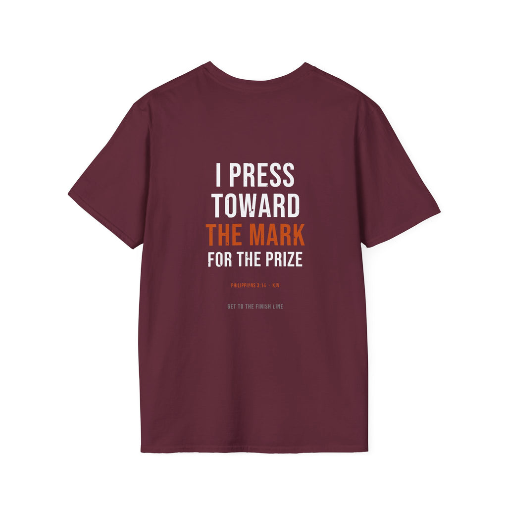 I Press Toward The Mark Tee — Philippians 3:14 KJV — KJV Bible verse graphic tee by Get To The Finish Line (view 13)