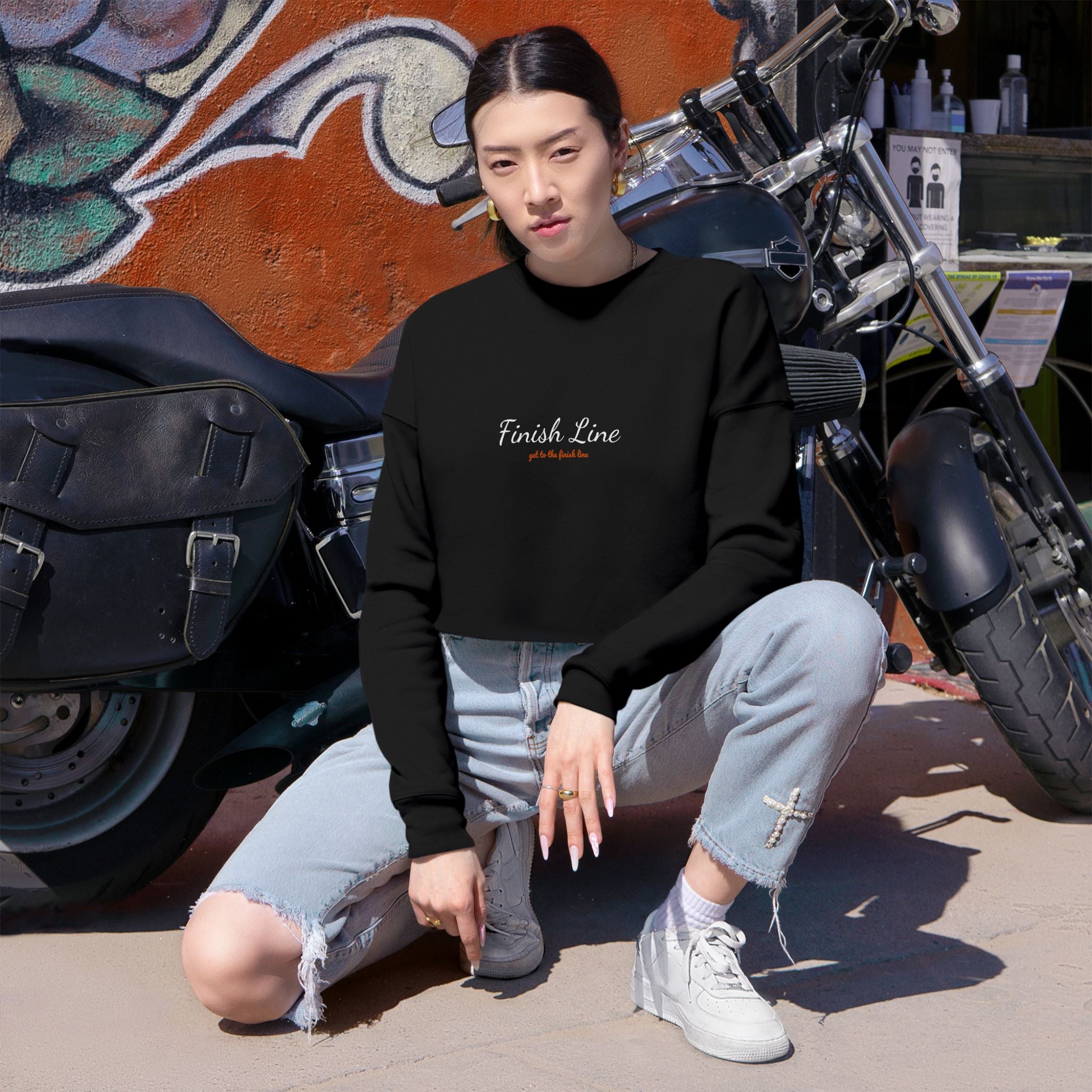 Get To The Finish Line Script Cropped Sweatshirt — motivational perseverance cropped sweatshirt by Get To The Finish Line (view 12)