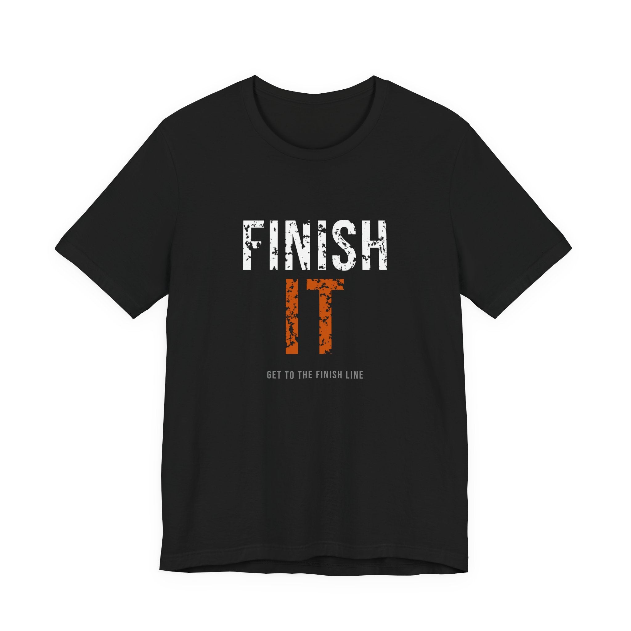 Finish It Tee — White/Orange — distressed motivational graphic tee by Get To The Finish Line