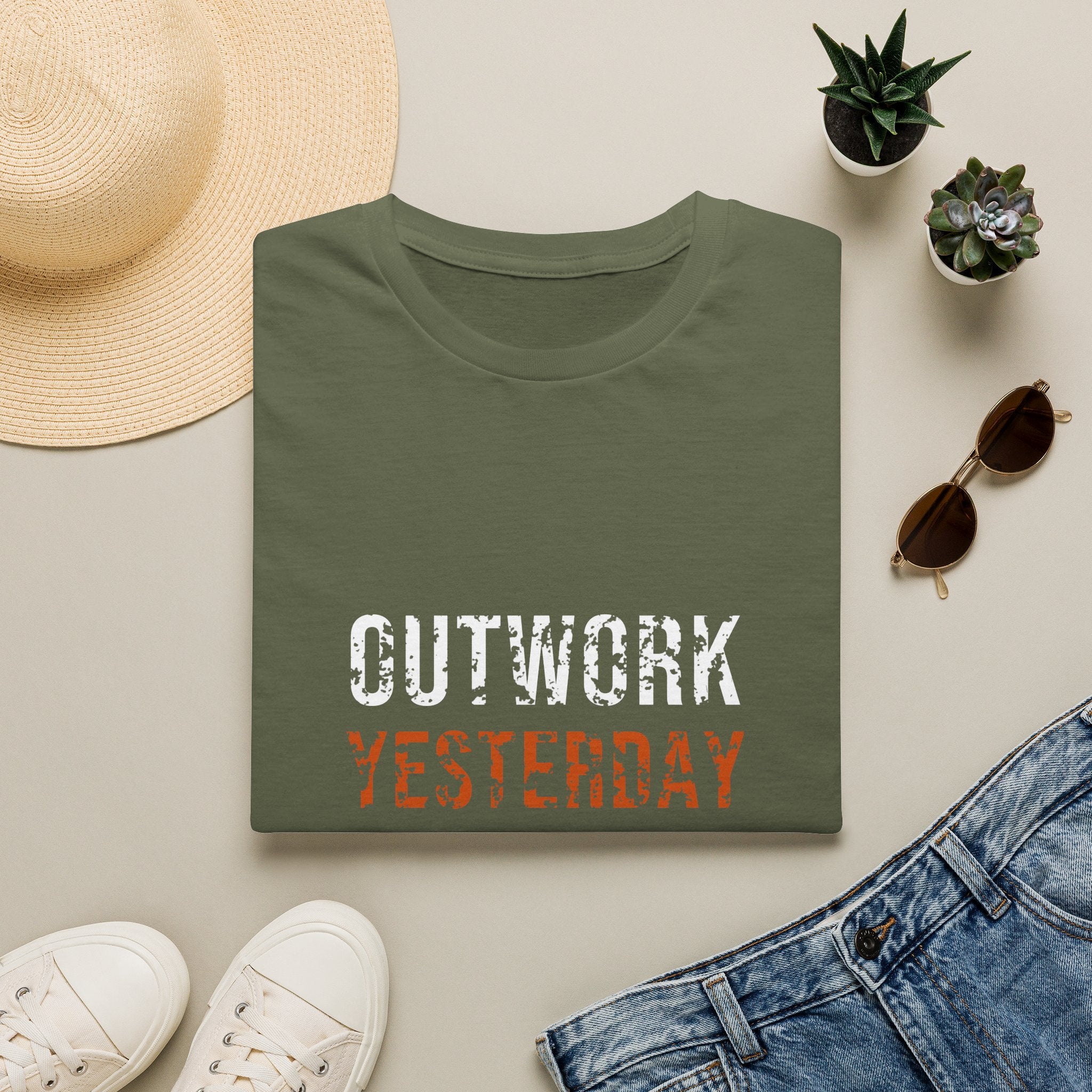 Outwork Yesterday Tee — motivational graphic tee by Get To The Finish Line (view 3)