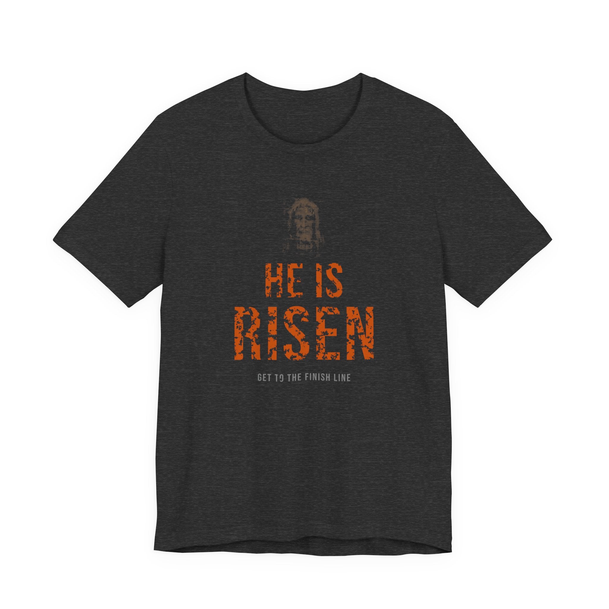 He Is Risen Tee — Burnt Orange — christian resurrection graphic tee by Get To The Finish Line (view 3)