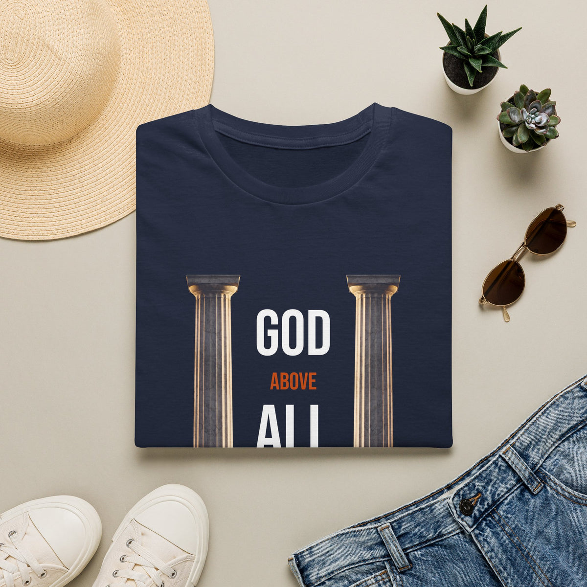 God Above All Tee — Marble Pillars — motivational graphic tee by Get To The Finish Line (view 4)