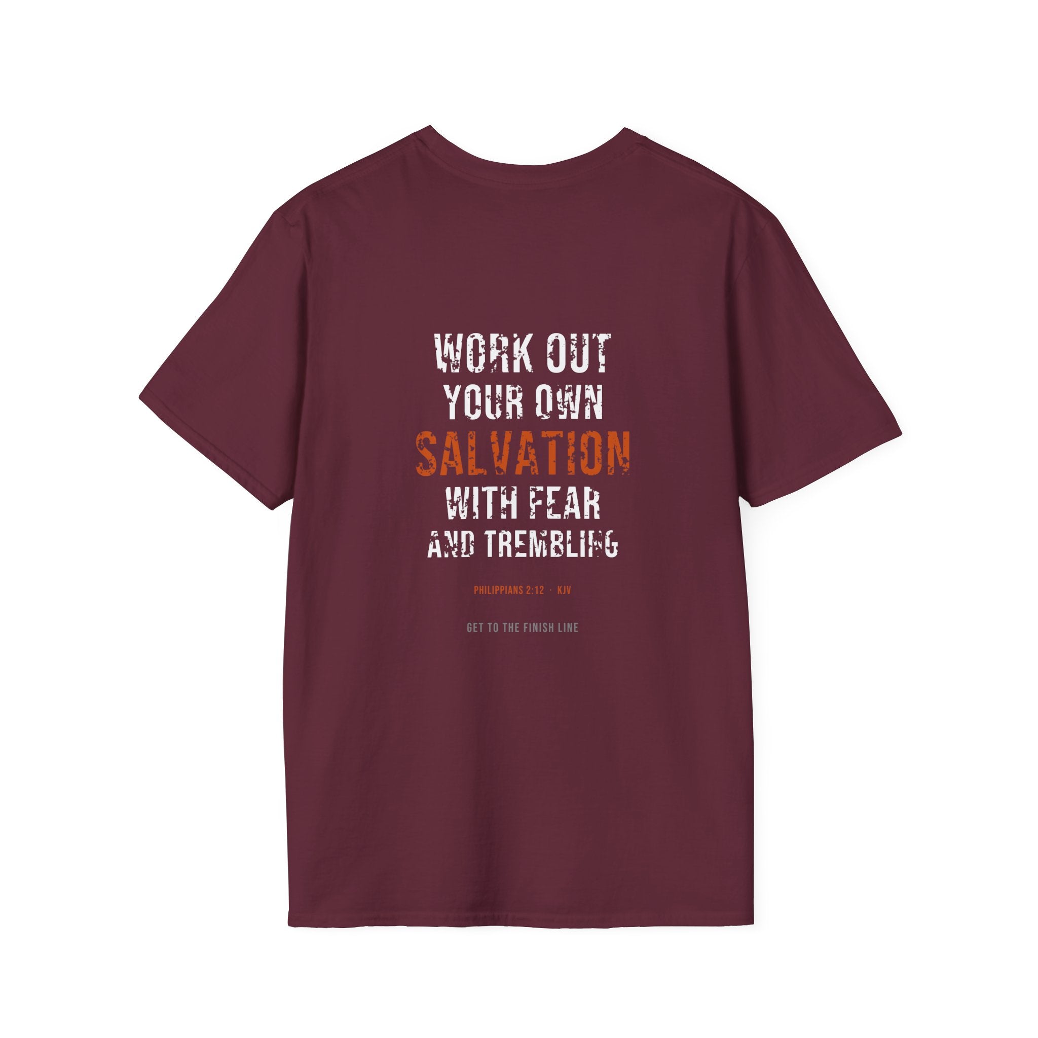 Work Out Your Own Salvation Tee — Philippians 2:12 KJV — KJV Bible verse graphic tee by Get To The Finish Line (view 13)
